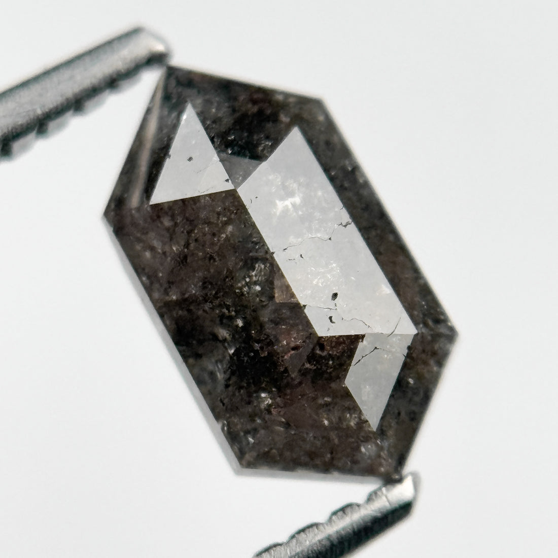 1.15 Ct Hexagon Rose Cut Grey Natural Salt and Pepper Diamond