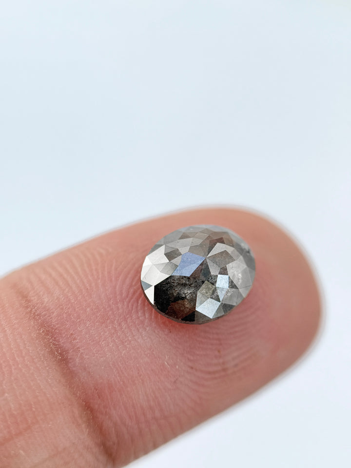 2.24 Ct Oval Rose Cut Grey Natural Salt and Pepper Diamond