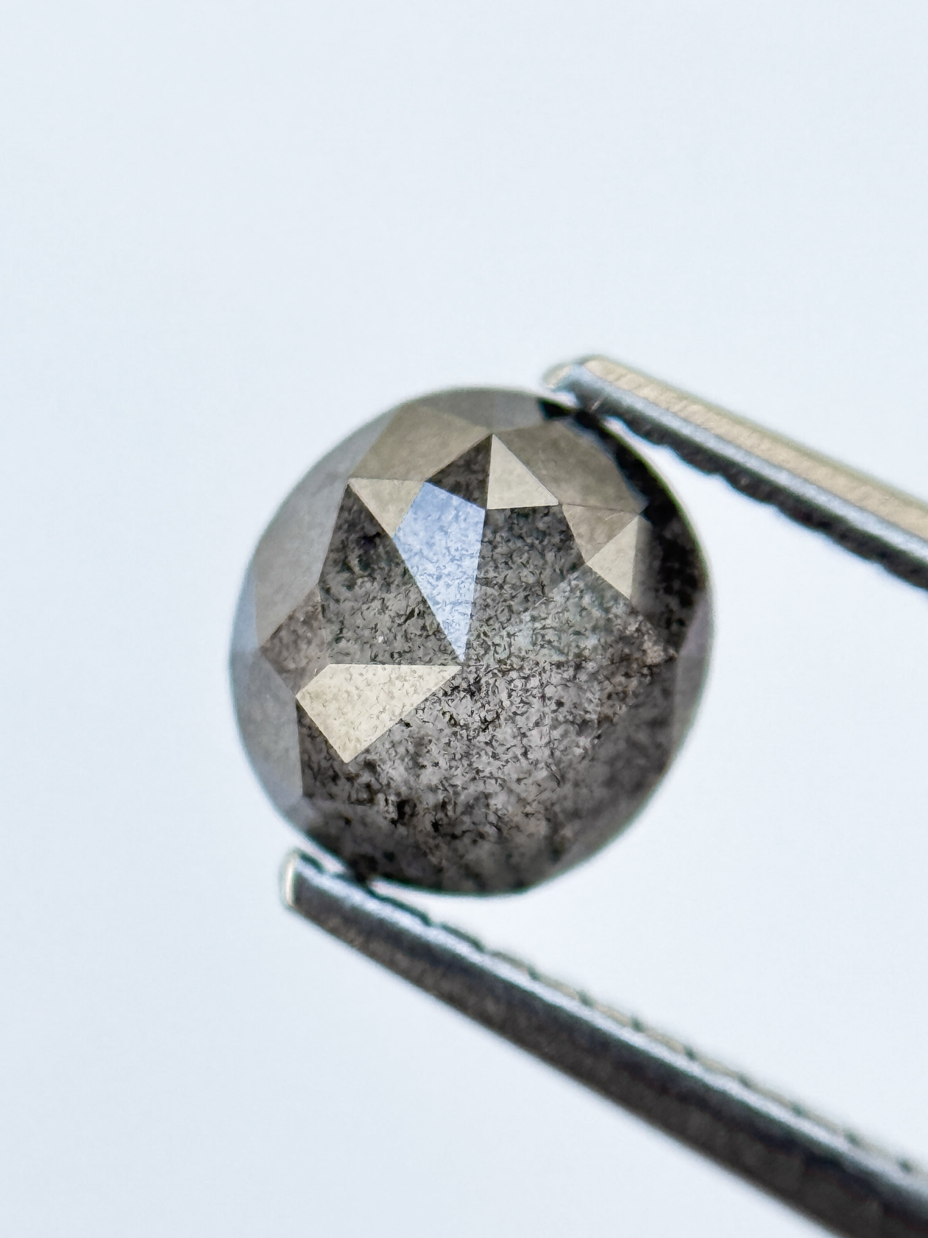 1.95 Ct Oval Rose Cut Grey Natural Salt and Pepper Diamond