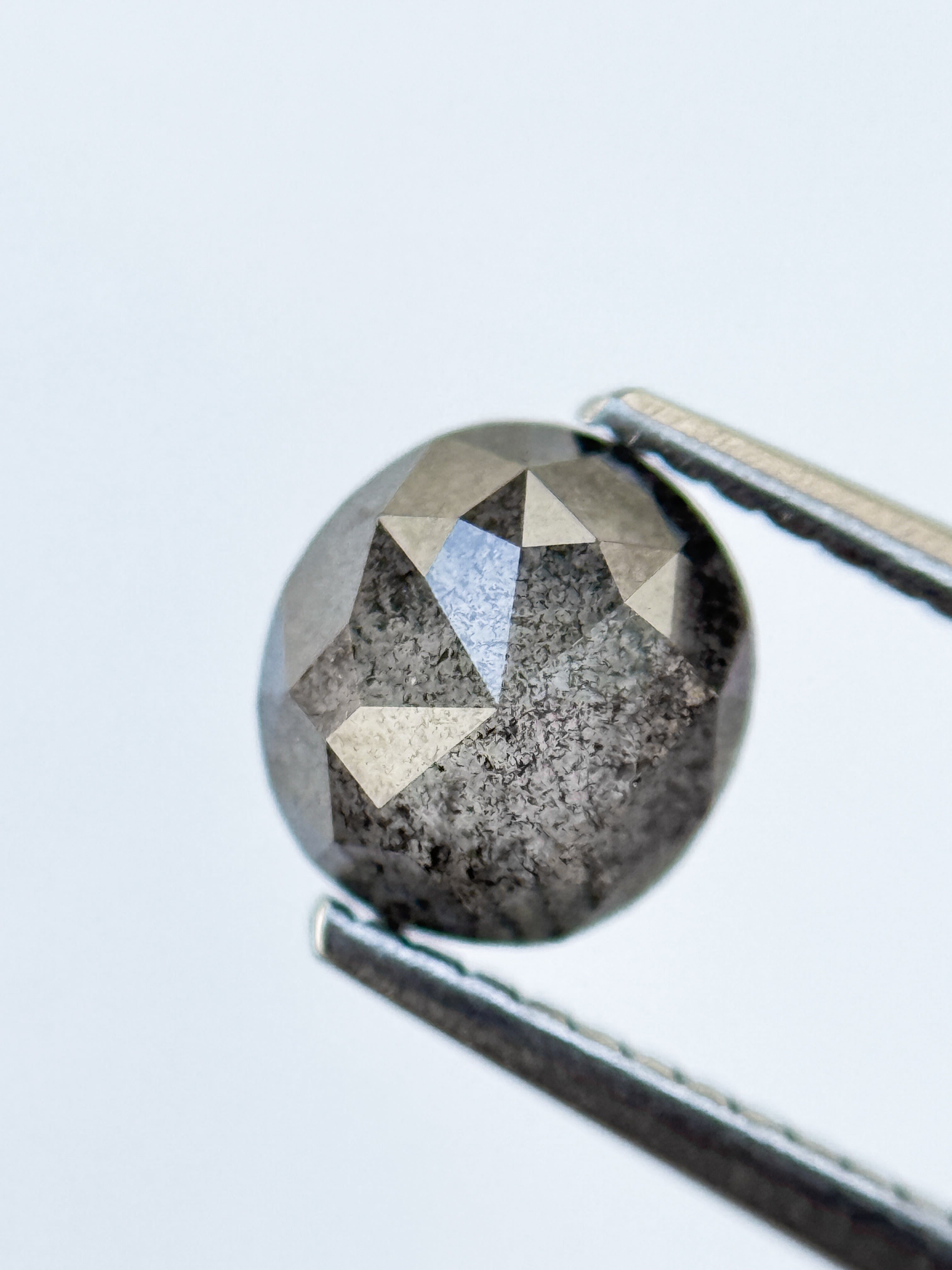 1.95 Ct Oval Rose Cut Grey Natural Salt and Pepper Diamond