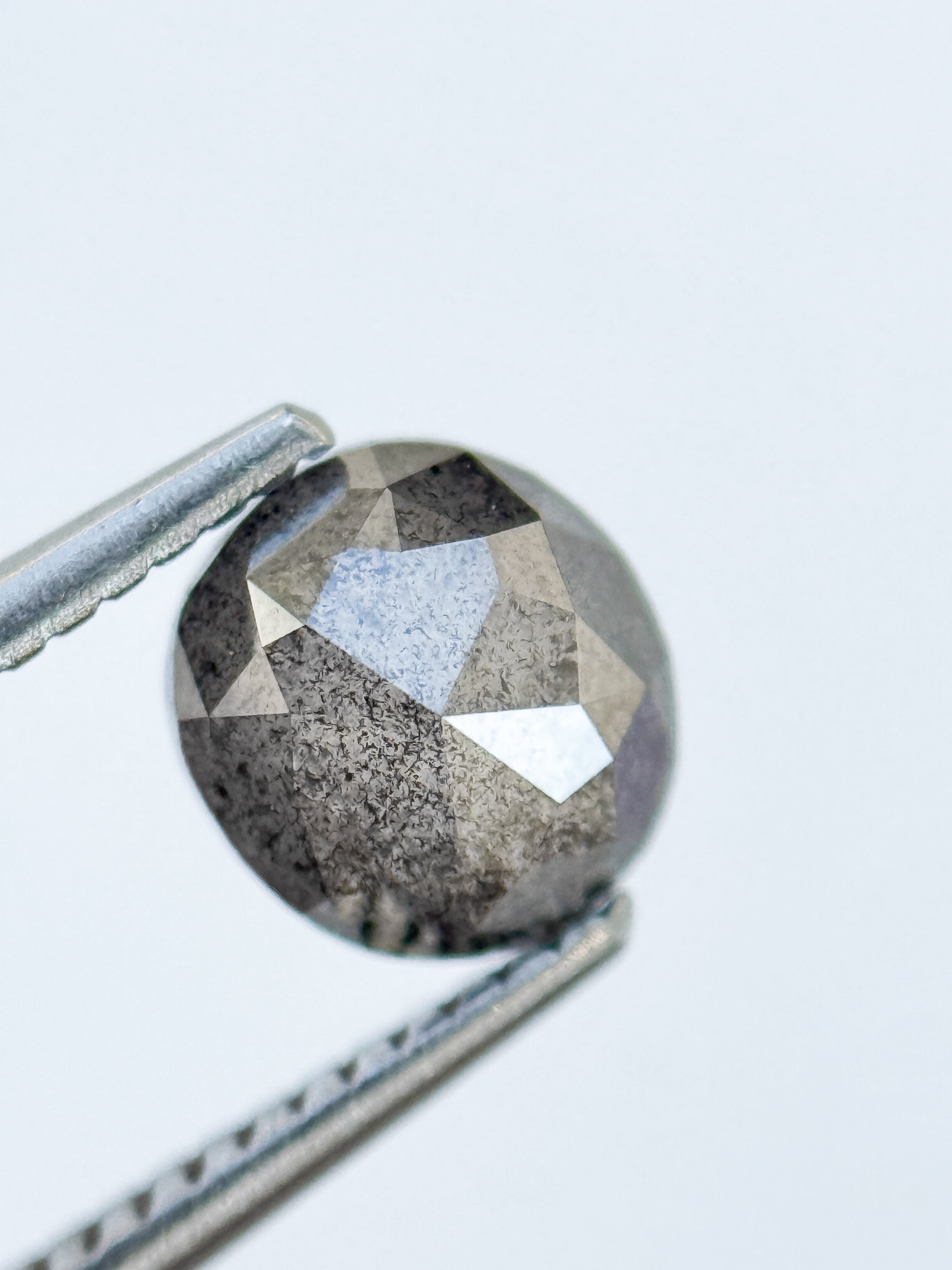 1.95 Ct Oval Rose Cut Grey Natural Salt and Pepper Diamond