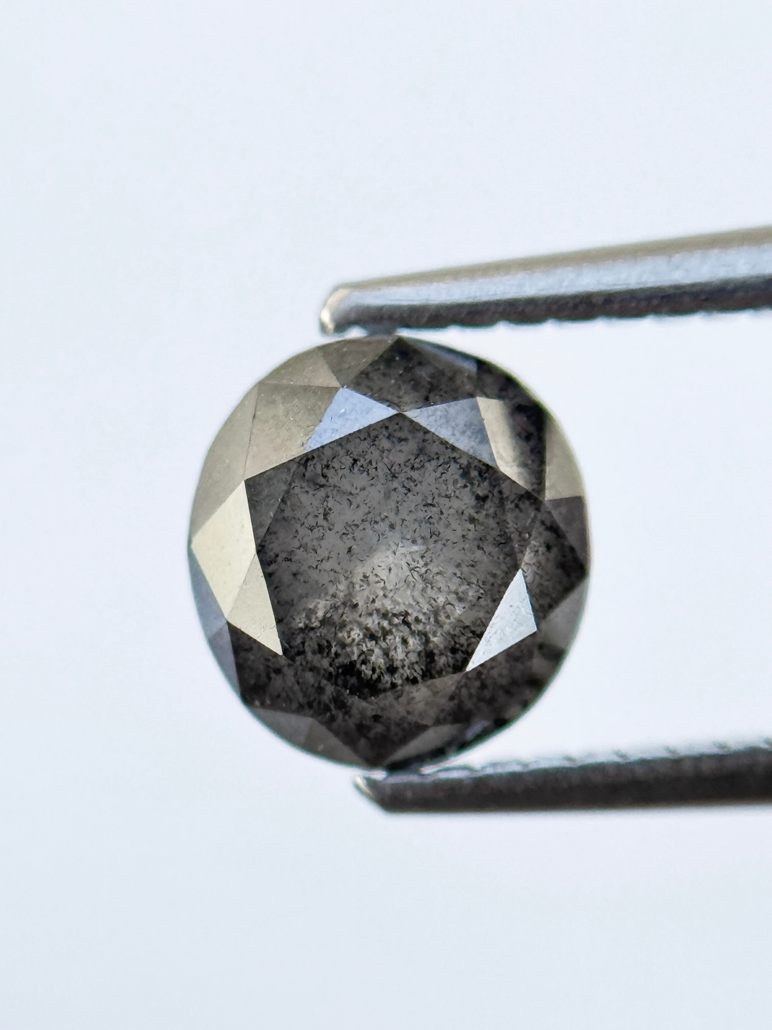 1.95 Ct Oval Rose Cut Grey Natural Salt and Pepper Diamond