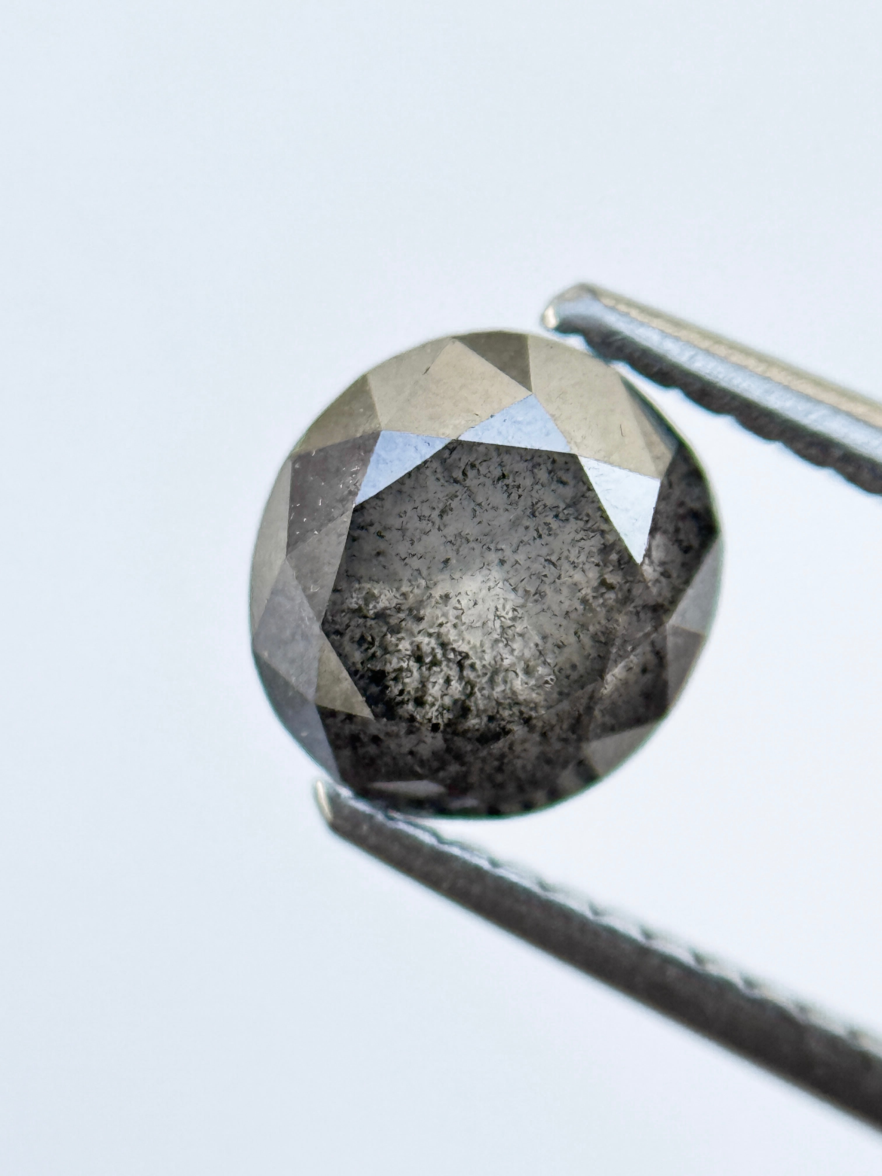 1.95 Ct Oval Rose Cut Grey Natural Salt and Pepper Diamond