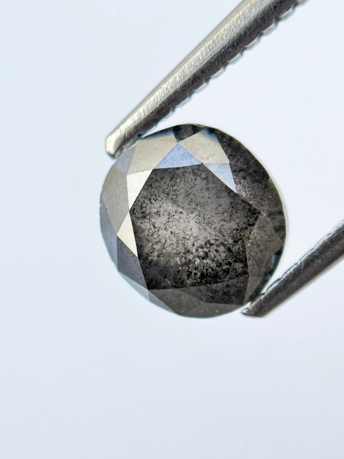 1.95 Ct Oval Rose Cut Grey Natural Salt and Pepper Diamond