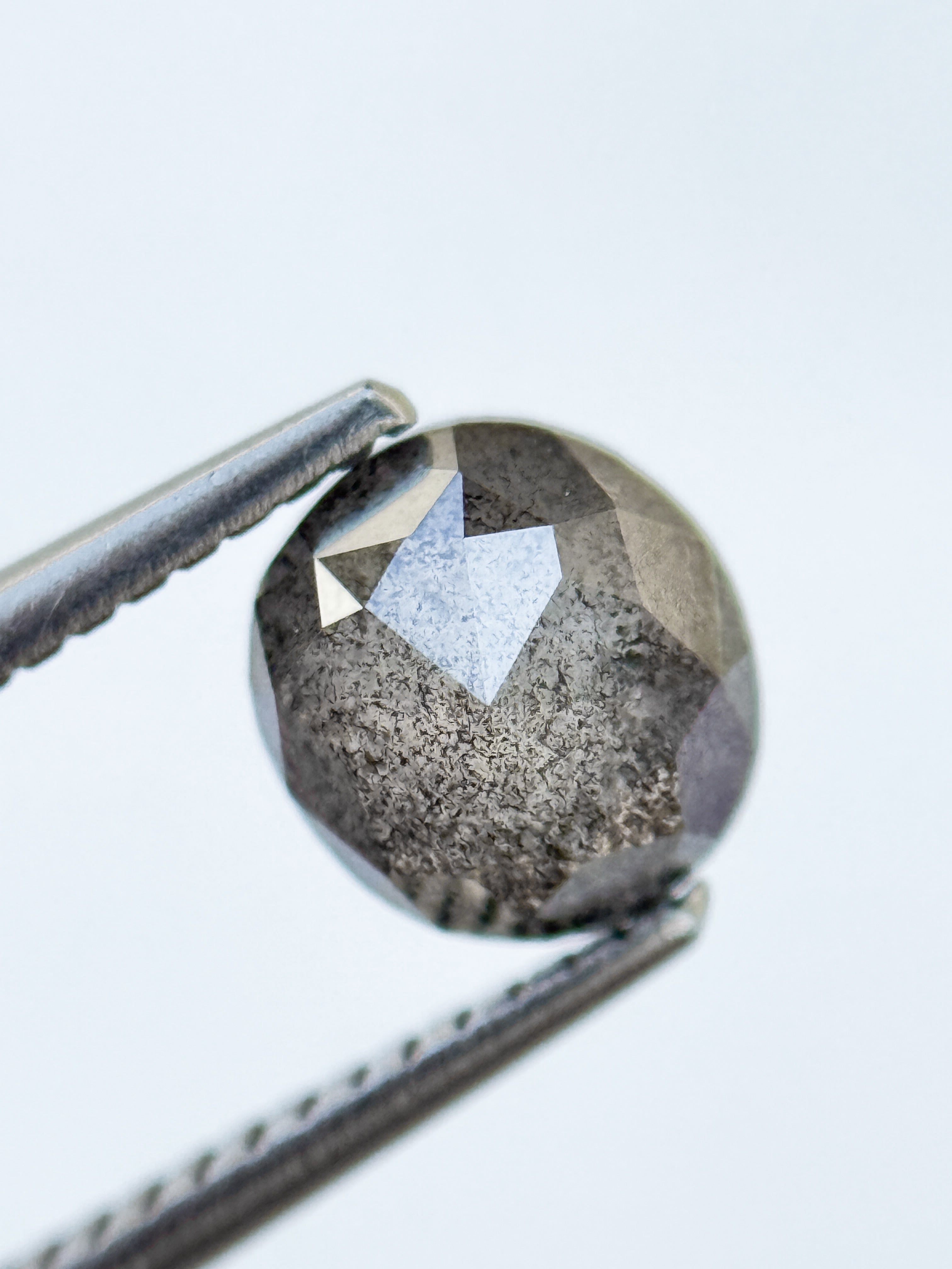 1.95 Ct Oval Rose Cut Grey Natural Salt and Pepper Diamond