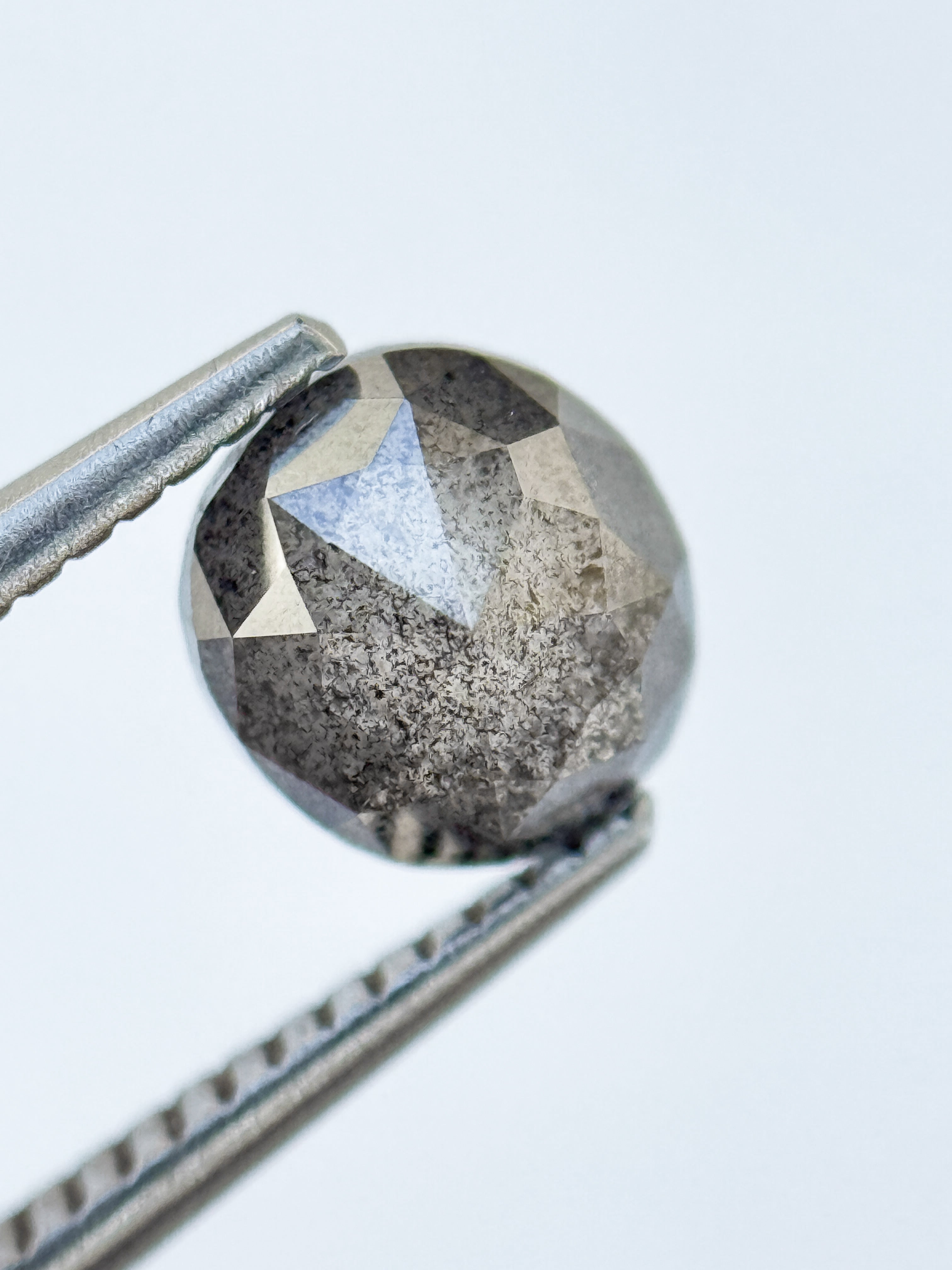 1.95 Ct Oval Rose Cut Grey Natural Salt and Pepper Diamond