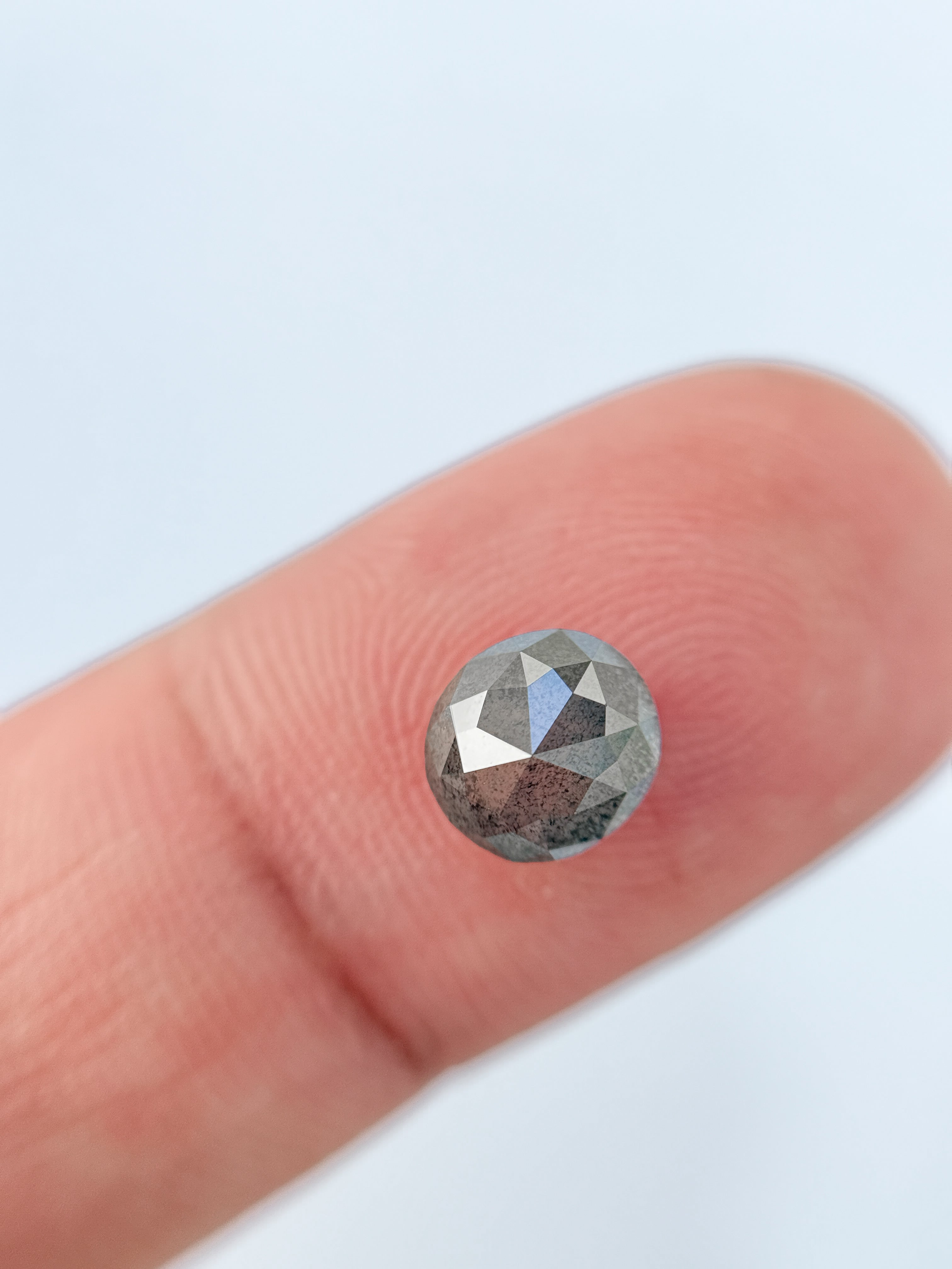 1.95 Ct Oval Rose Cut Grey Natural Salt and Pepper Diamond