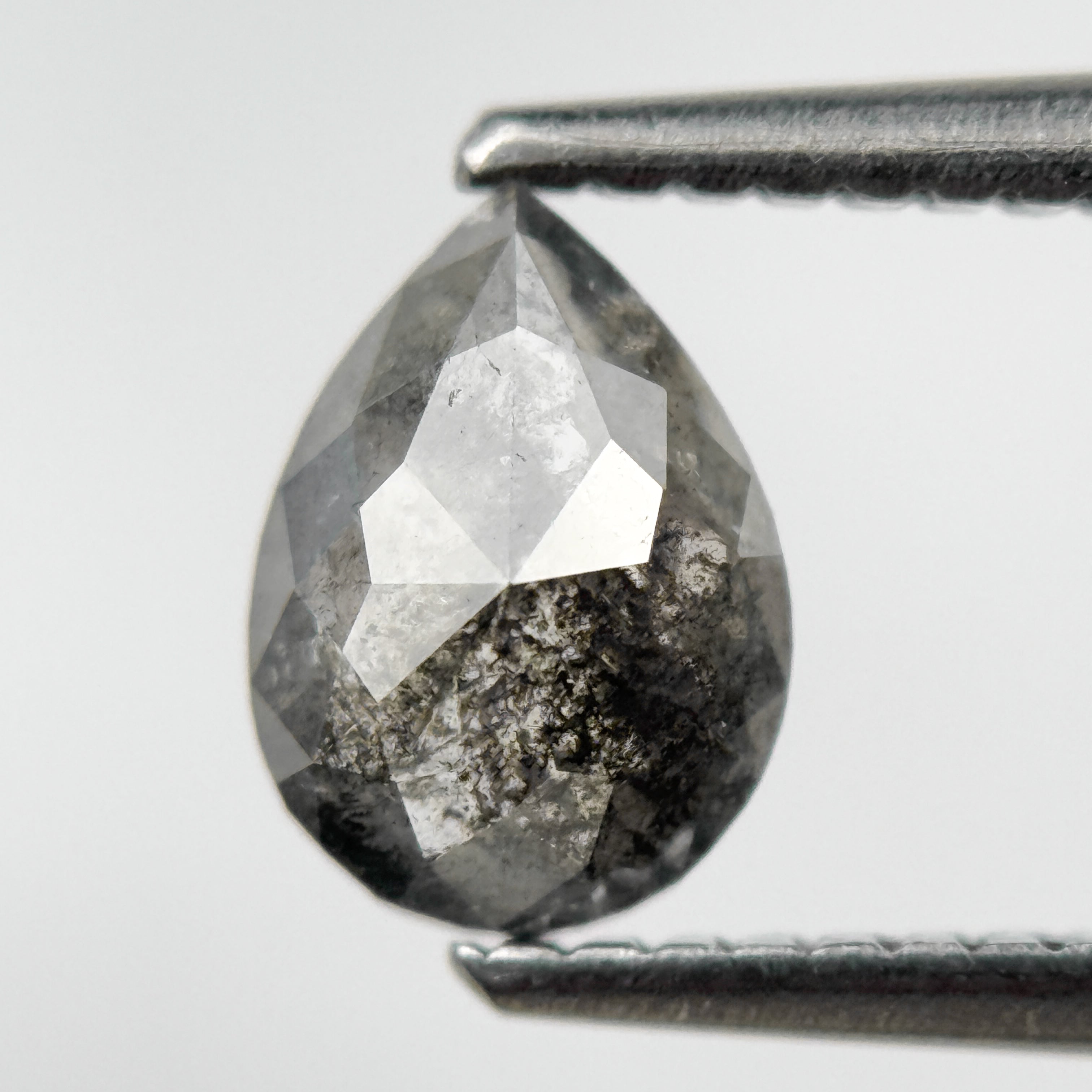 0.88 Ct Pear Rose Cut Grey Natural Salt and Pepper Diamond