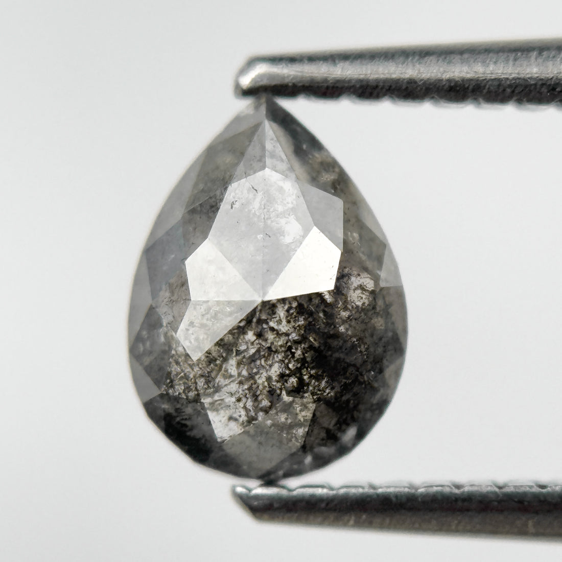 0.88 Ct Pear Rose Cut Grey Natural Salt and Pepper Diamond