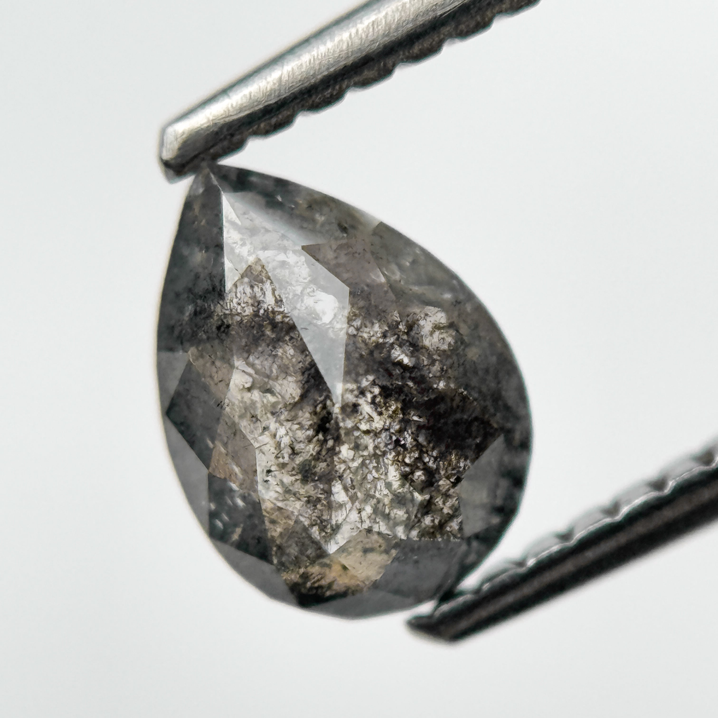 0.88 Ct Pear Rose Cut Grey Natural Salt and Pepper Diamond