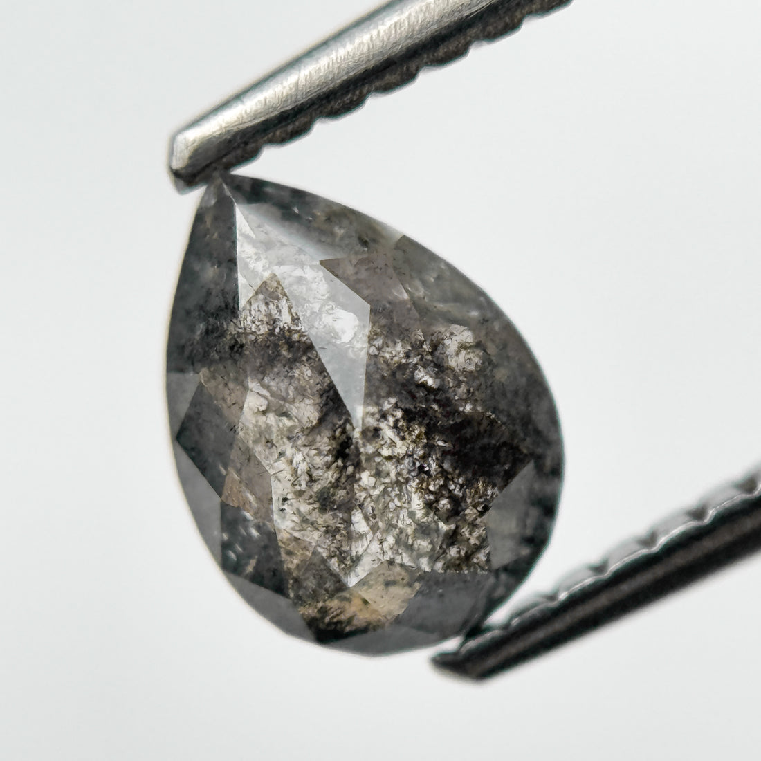 0.88 Ct Pear Rose Cut Grey Natural Salt and Pepper Diamond
