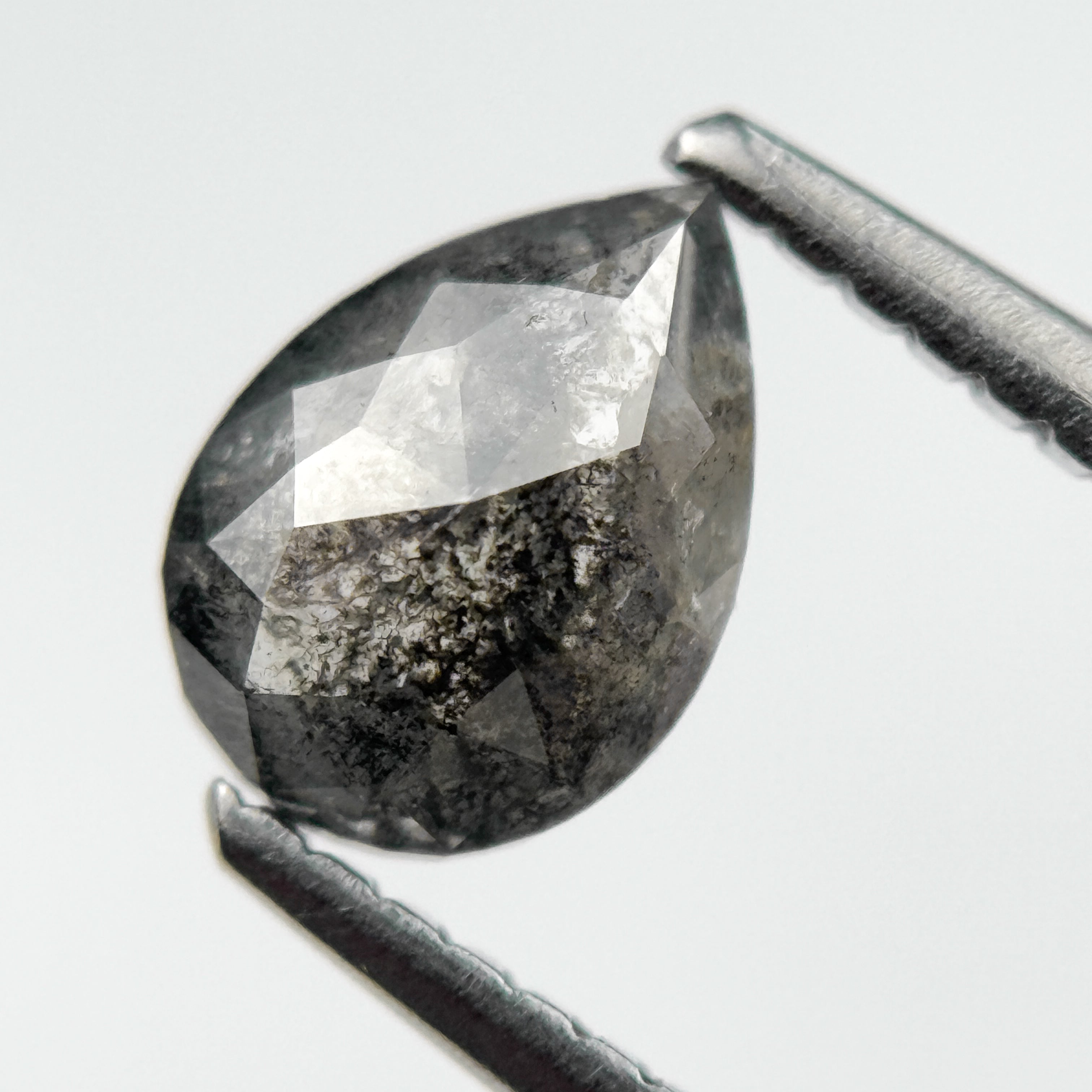 0.88 Ct Pear Rose Cut Grey Natural Salt and Pepper Diamond
