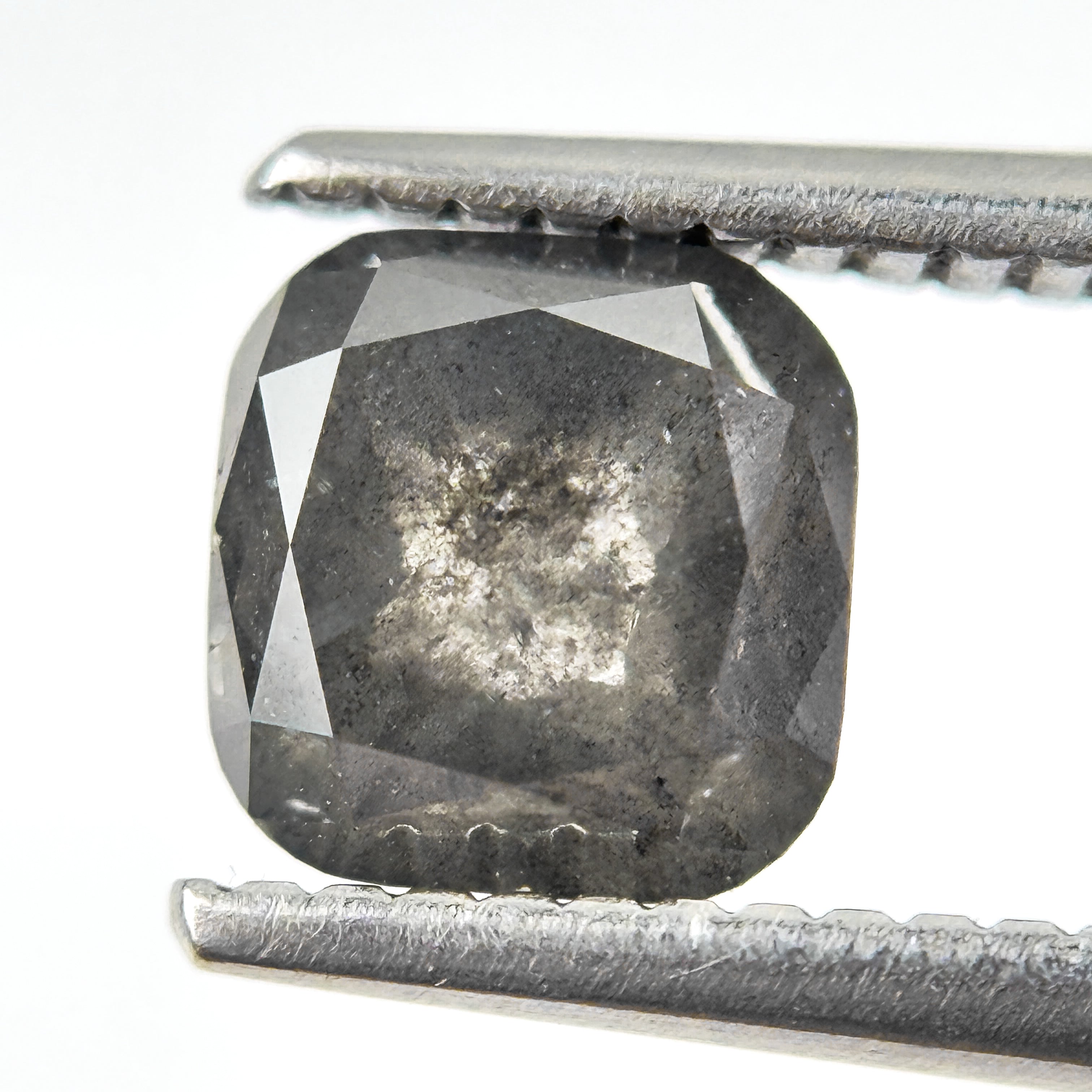1.85 Ct Cushion Rose Cut Grey Natural Salt and Pepper Diamond