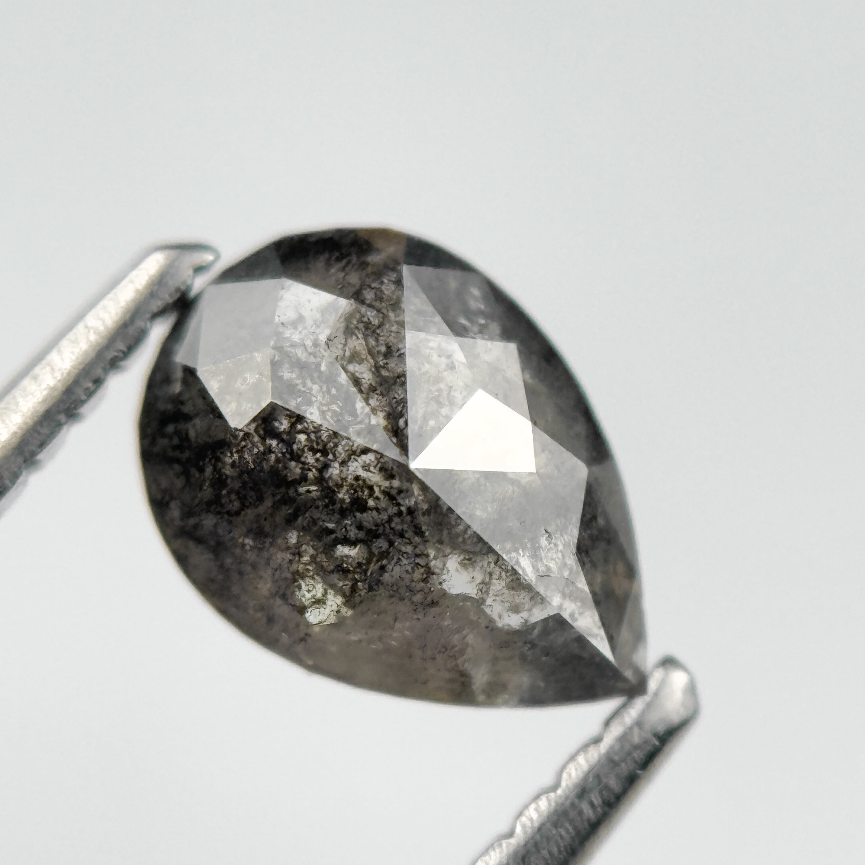 0.88 Ct Pear Rose Cut Grey Natural Salt and Pepper Diamond