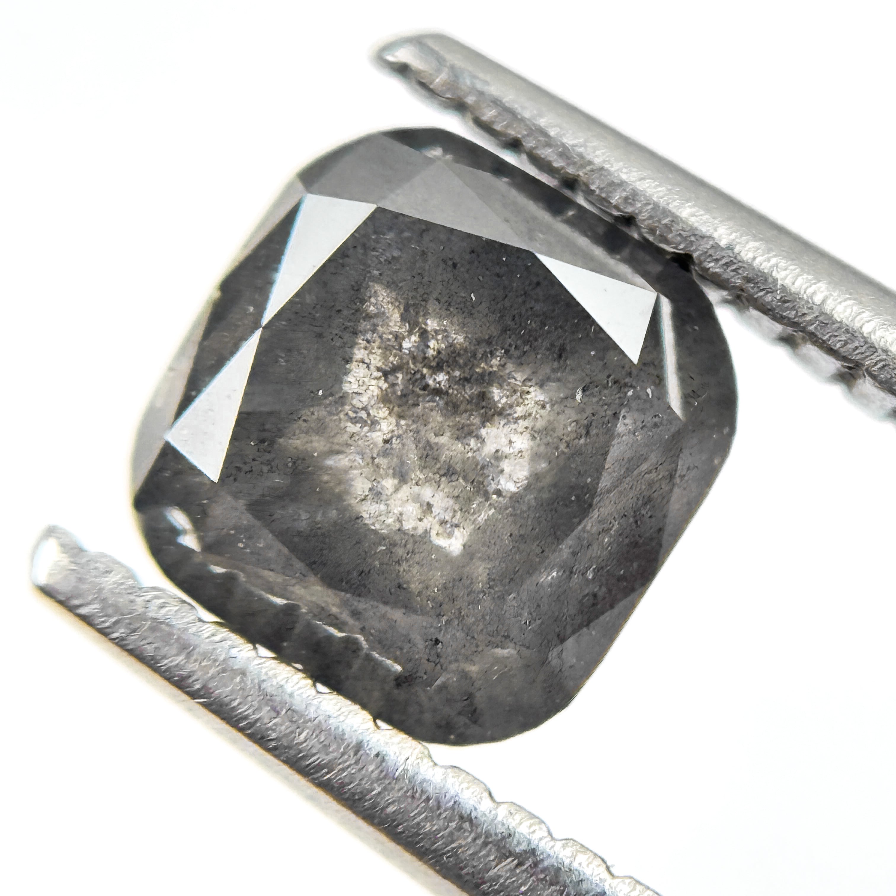 1.85 Ct Cushion Rose Cut Grey Natural Salt and Pepper Diamond