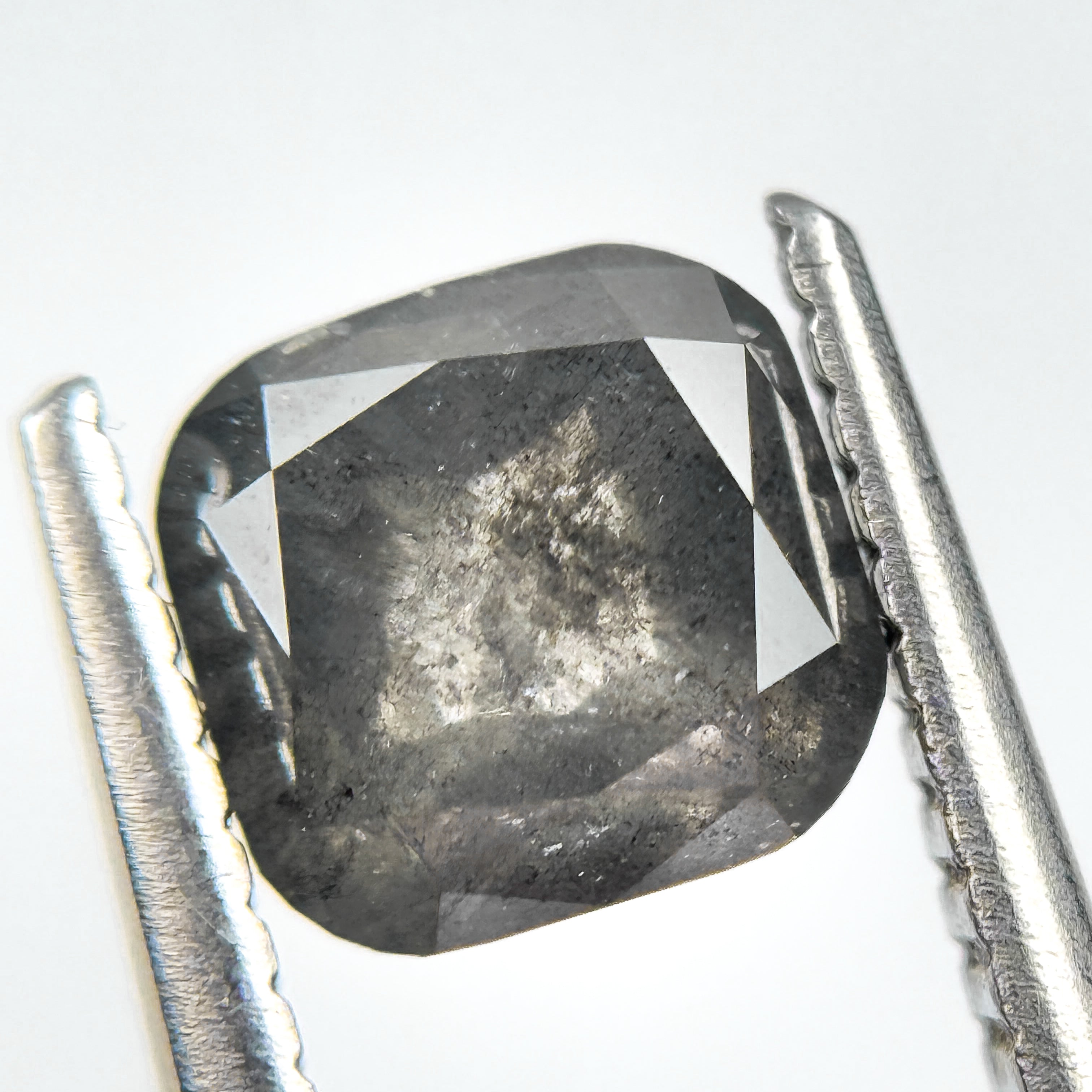 1.85 Ct Cushion Rose Cut Grey Natural Salt and Pepper Diamond