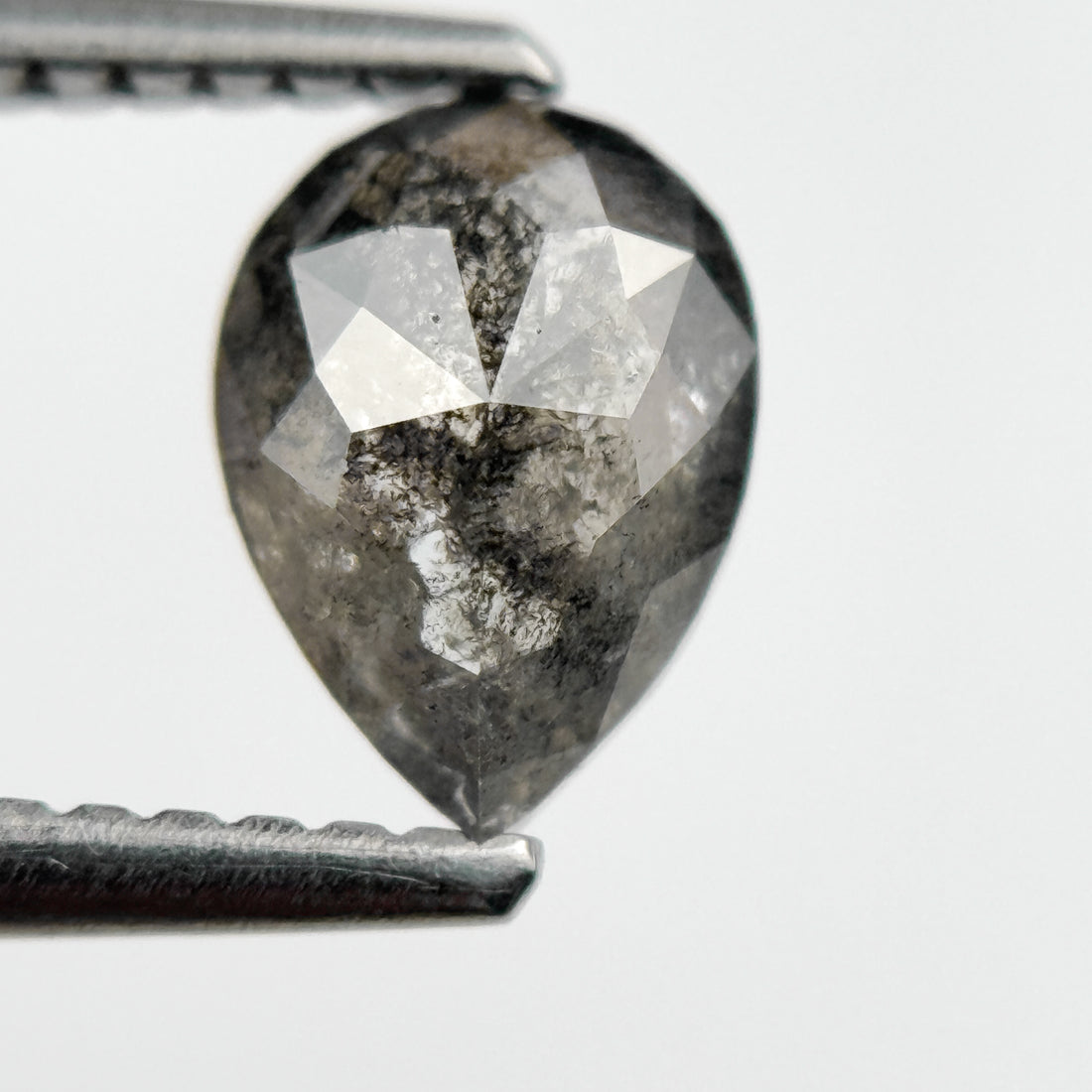0.88 Ct Pear Rose Cut Grey Natural Salt and Pepper Diamond