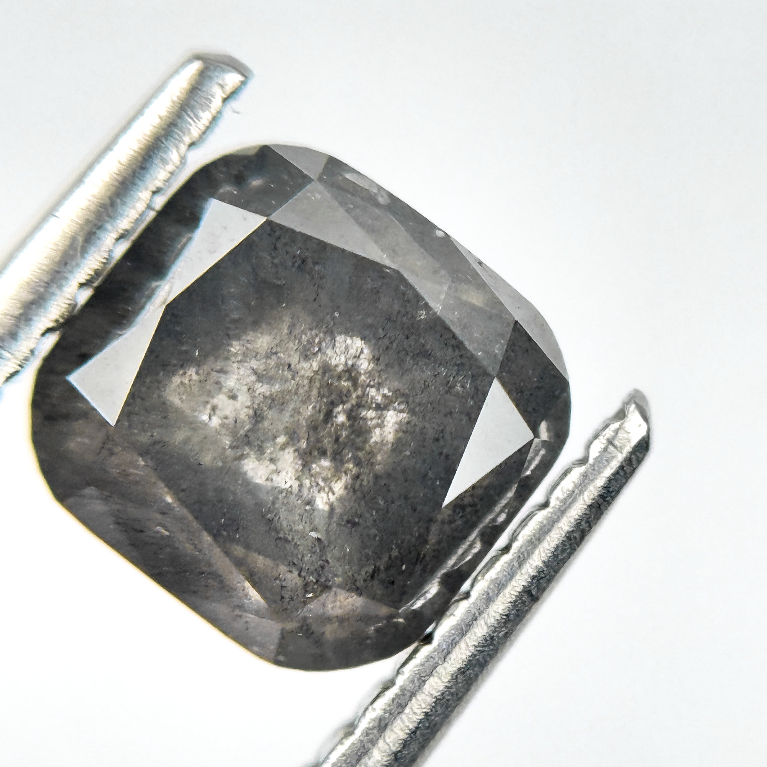 1.85 Ct Cushion Rose Cut Grey Natural Salt and Pepper Diamond