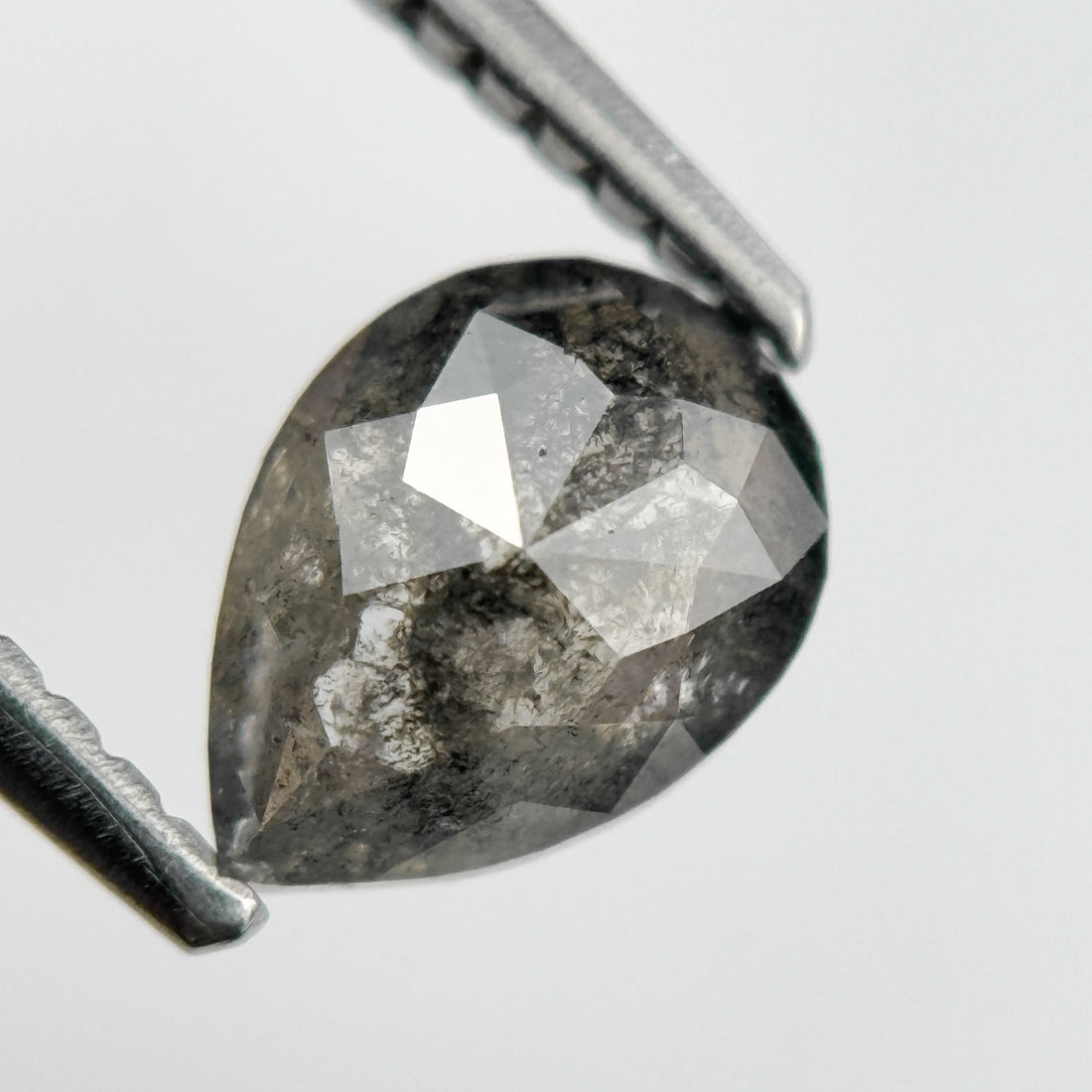 0.88 Ct Pear Rose Cut Grey Natural Salt and Pepper Diamond