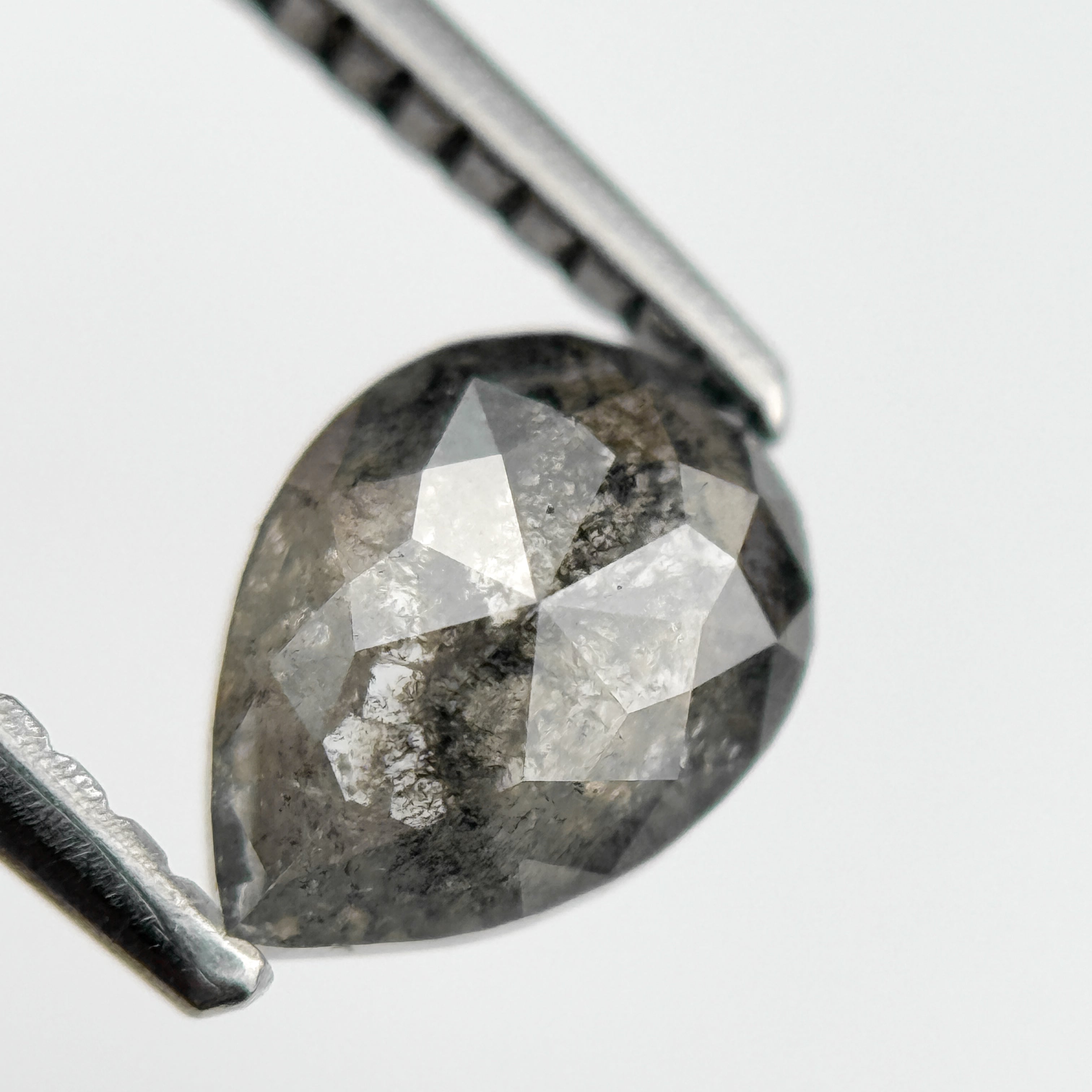 0.88 Ct Pear Rose Cut Grey Natural Salt and Pepper Diamond