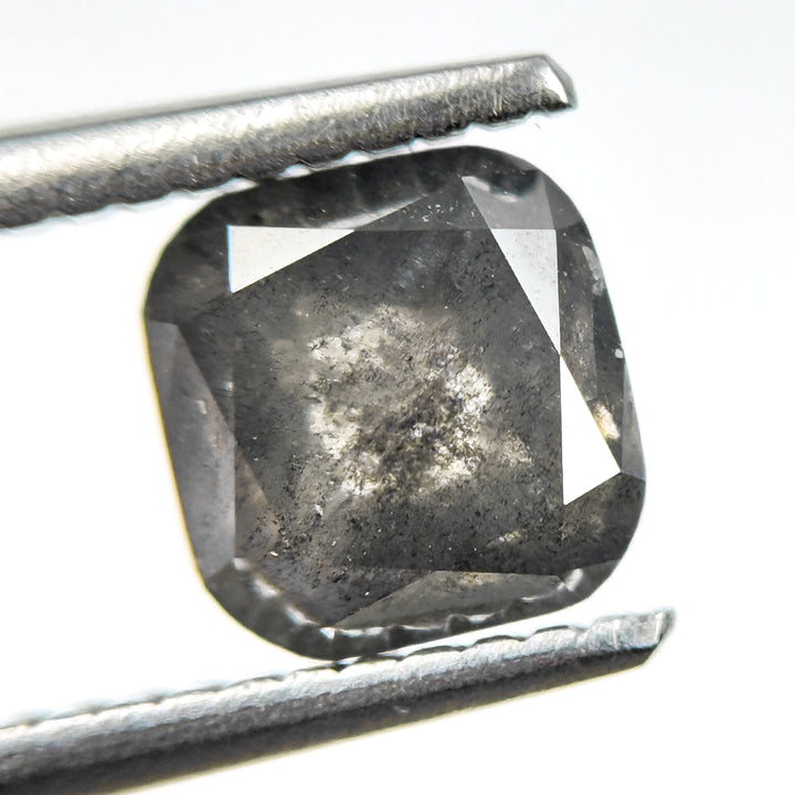 1.85 Ct Cushion Rose Cut Grey Natural Salt and Pepper Diamond