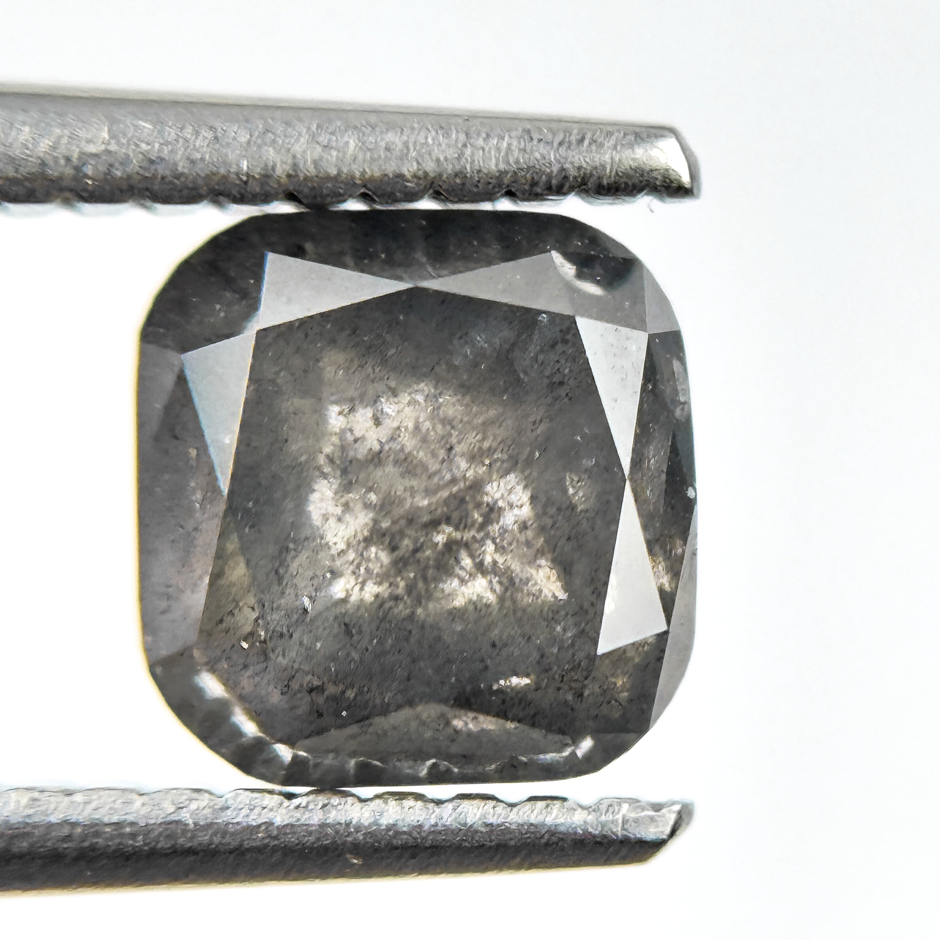 1.85 Ct Cushion Rose Cut Grey Natural Salt and Pepper Diamond