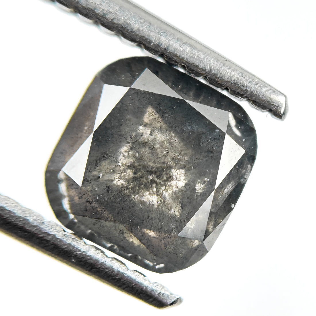 1.85 Ct Cushion Rose Cut Grey Natural Salt and Pepper Diamond