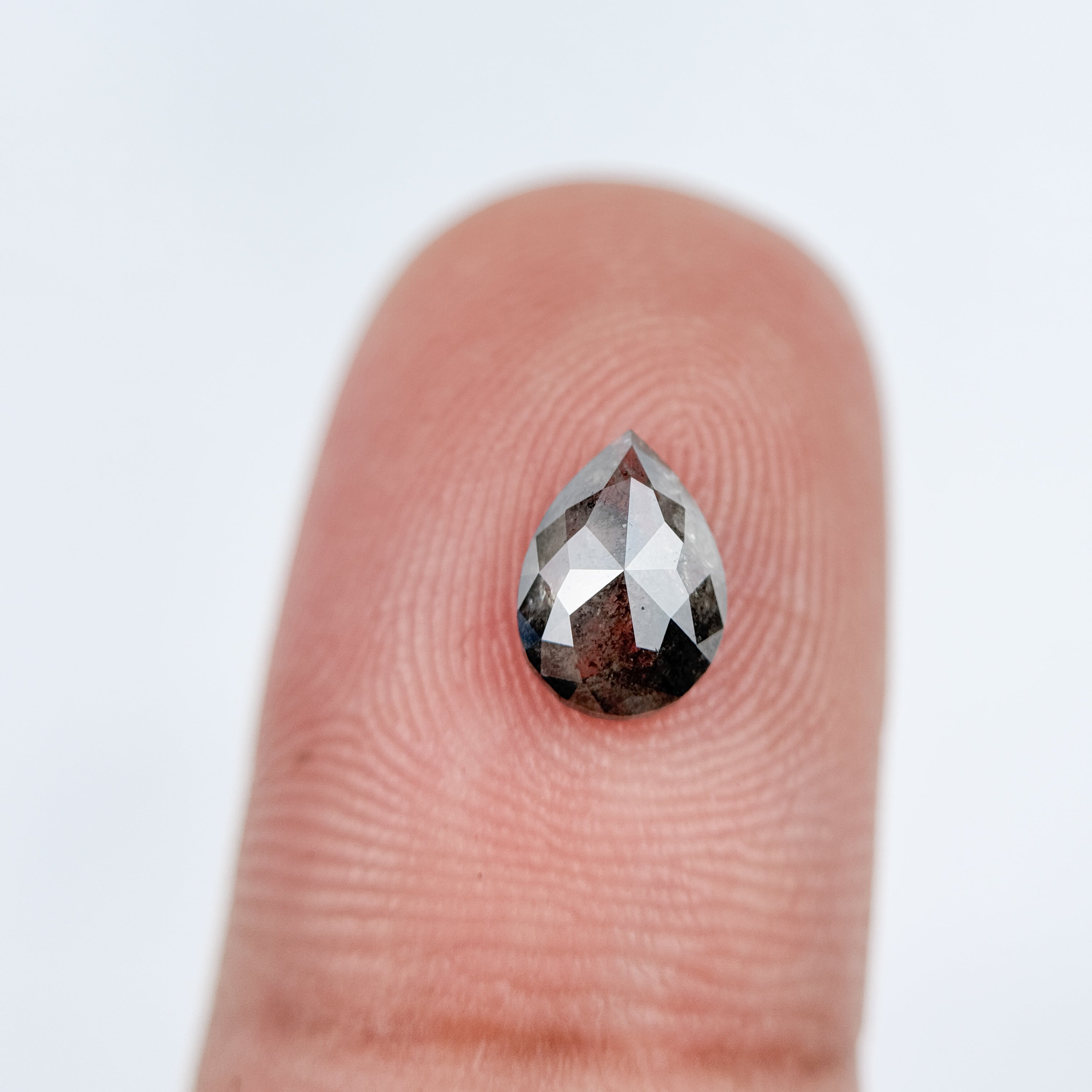 0.88 Ct Pear Rose Cut Grey Natural Salt and Pepper Diamond