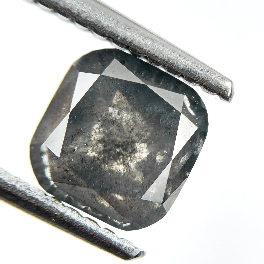 1.85 Ct Cushion Rose Cut Grey Natural Salt and Pepper Diamond