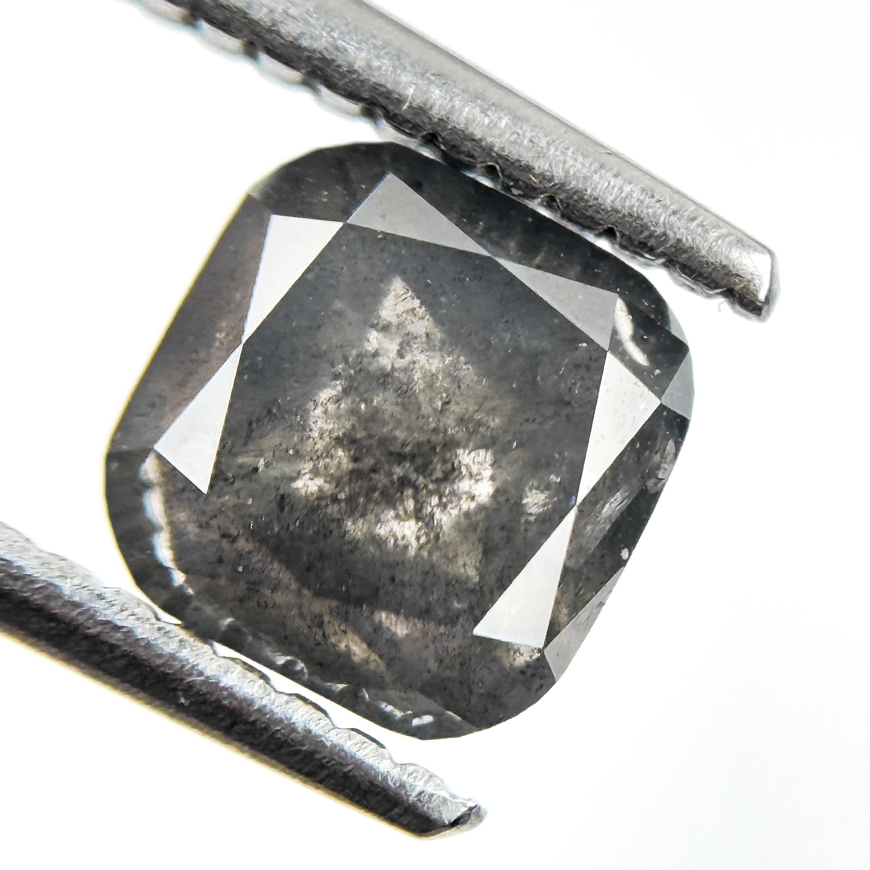 1.85 Ct Cushion Rose Cut Grey Natural Salt and Pepper Diamond