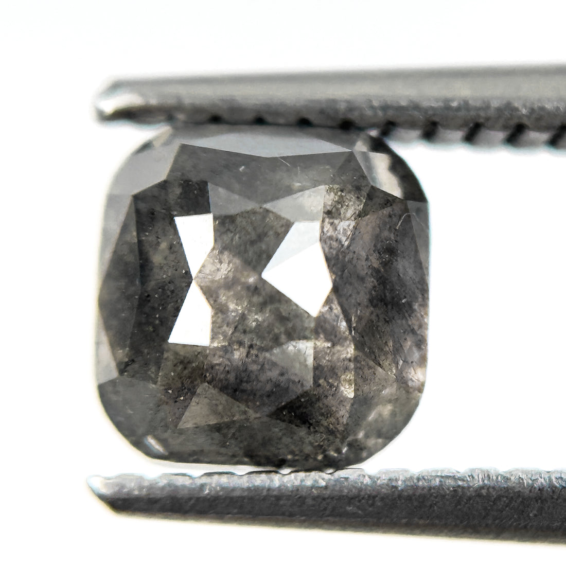 1.85 Ct Cushion Rose Cut Grey Natural Salt and Pepper Diamond