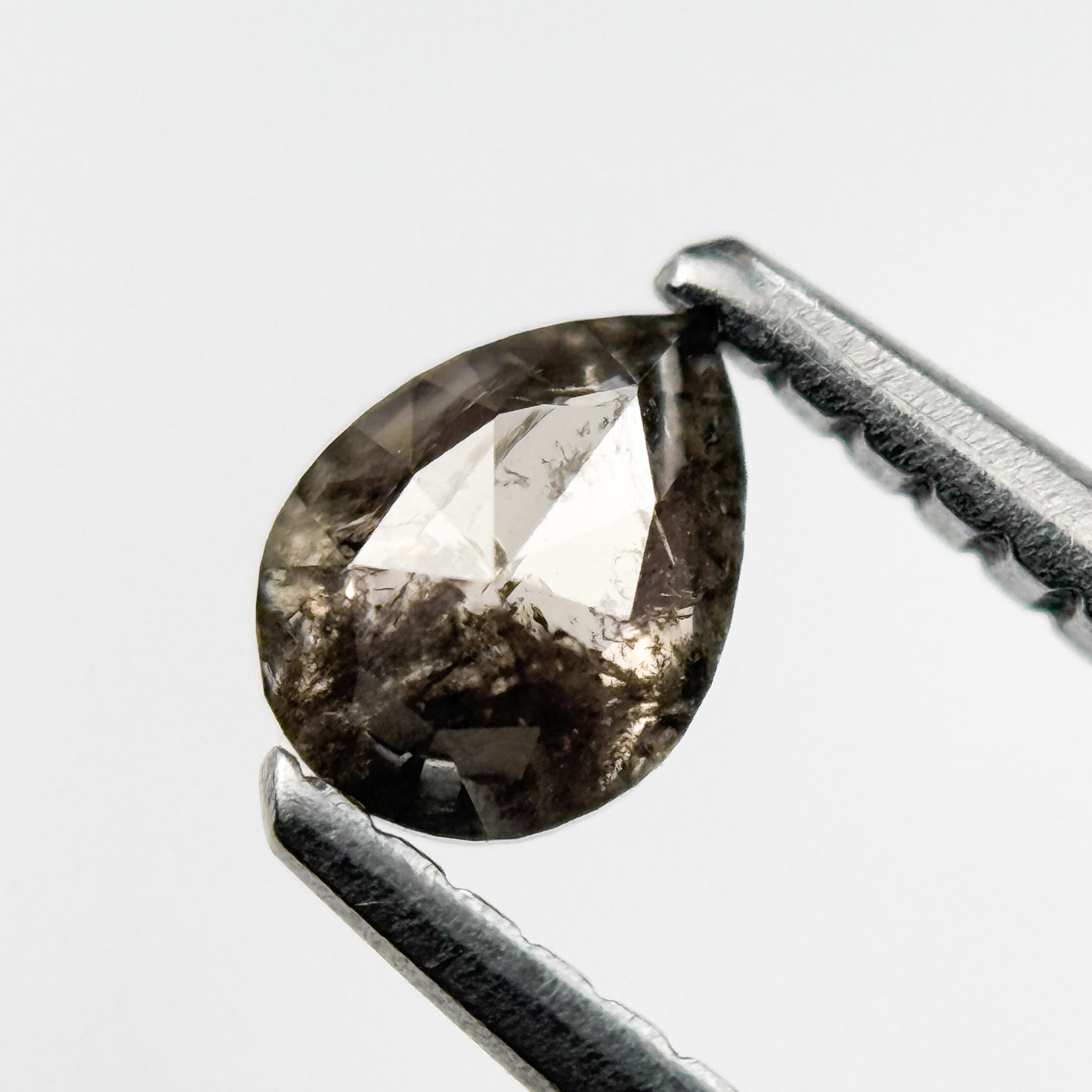 0.39 Ct Pear Rose Cut Grey Natural Salt and Pepper Diamond