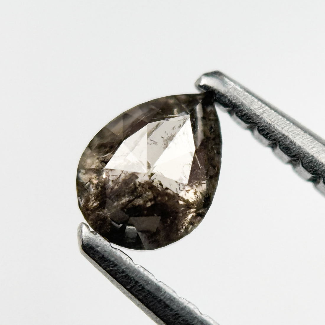 0.39 Ct Pear Rose Cut Grey Natural Salt and Pepper Diamond