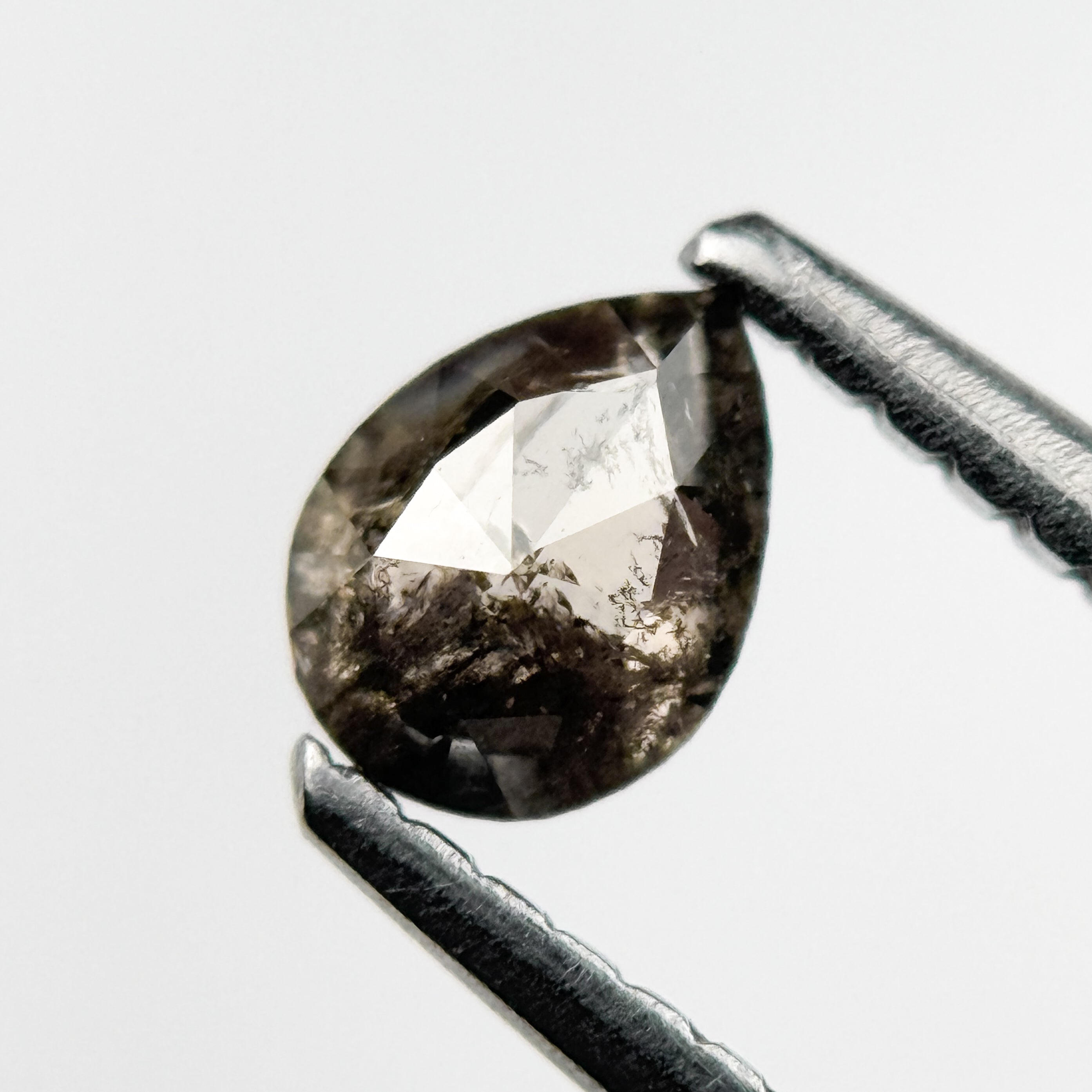 0.39 Ct Pear Rose Cut Grey Natural Salt and Pepper Diamond