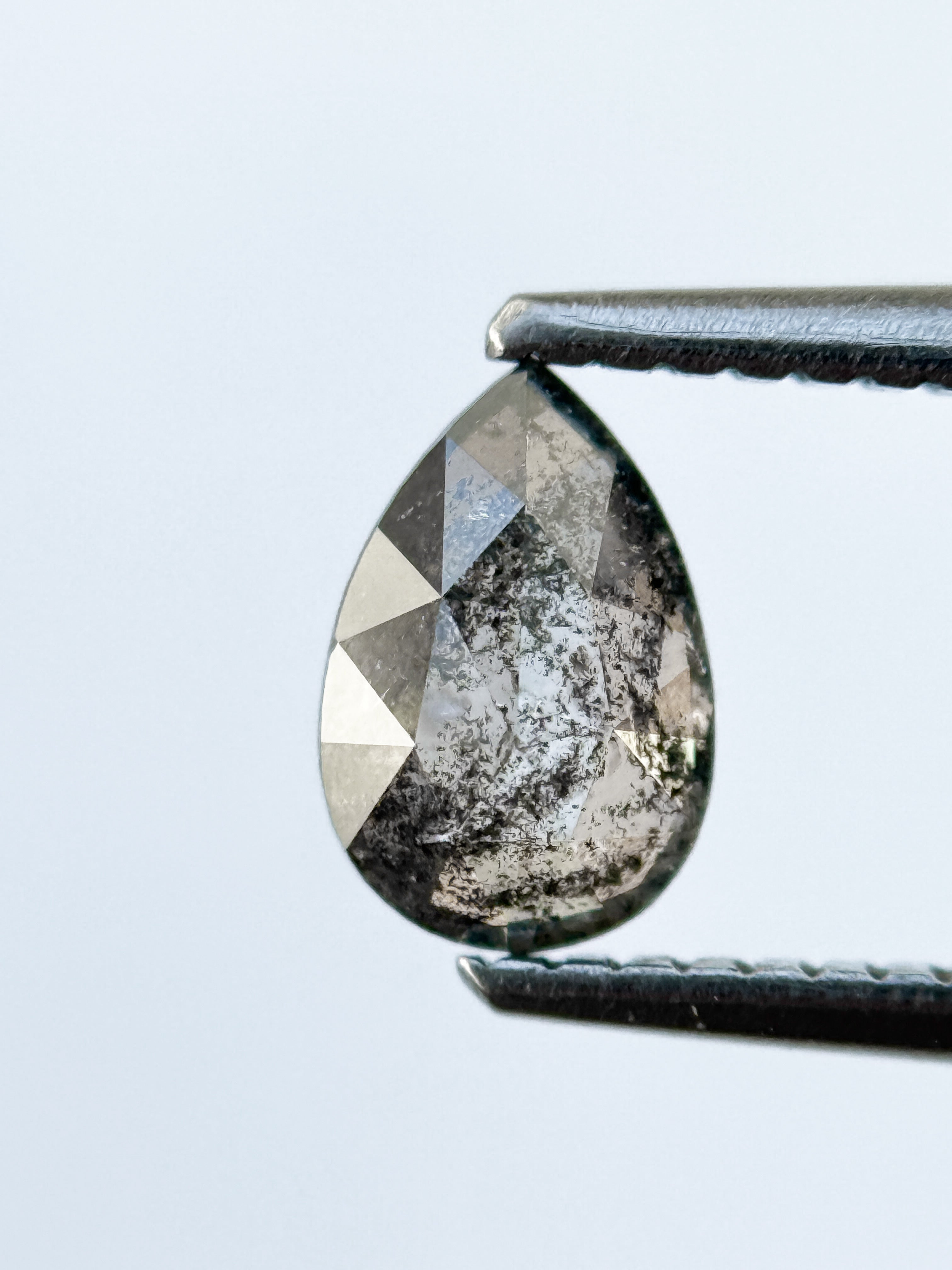 0.67 Ct Pear Rose Cut Grey Natural Galaxy Diamond