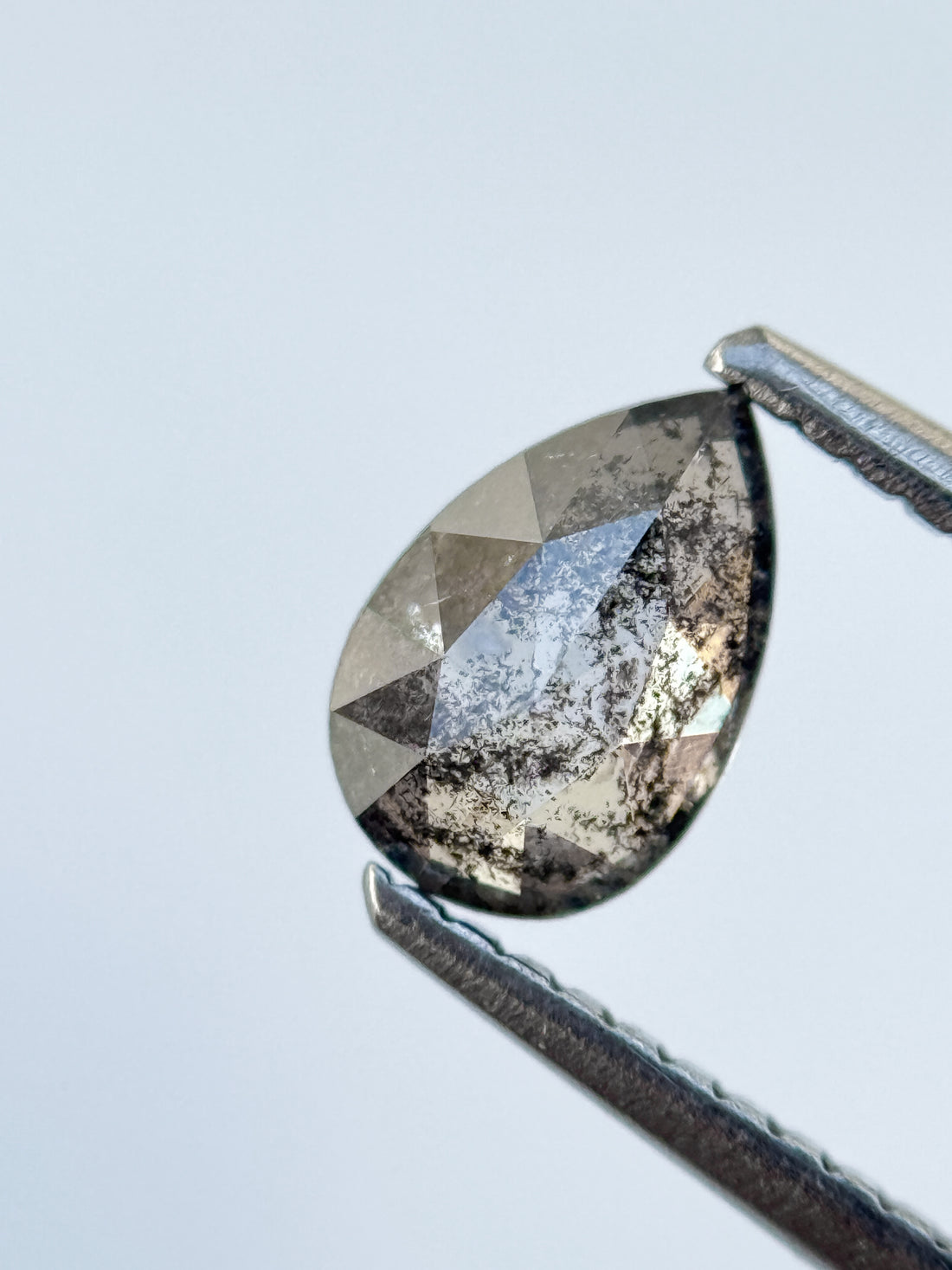 0.67 Ct Pear Rose Cut Grey Natural Galaxy Diamond