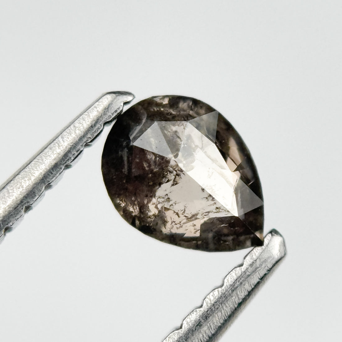 0.39 Ct Pear Rose Cut Grey Natural Salt and Pepper Diamond