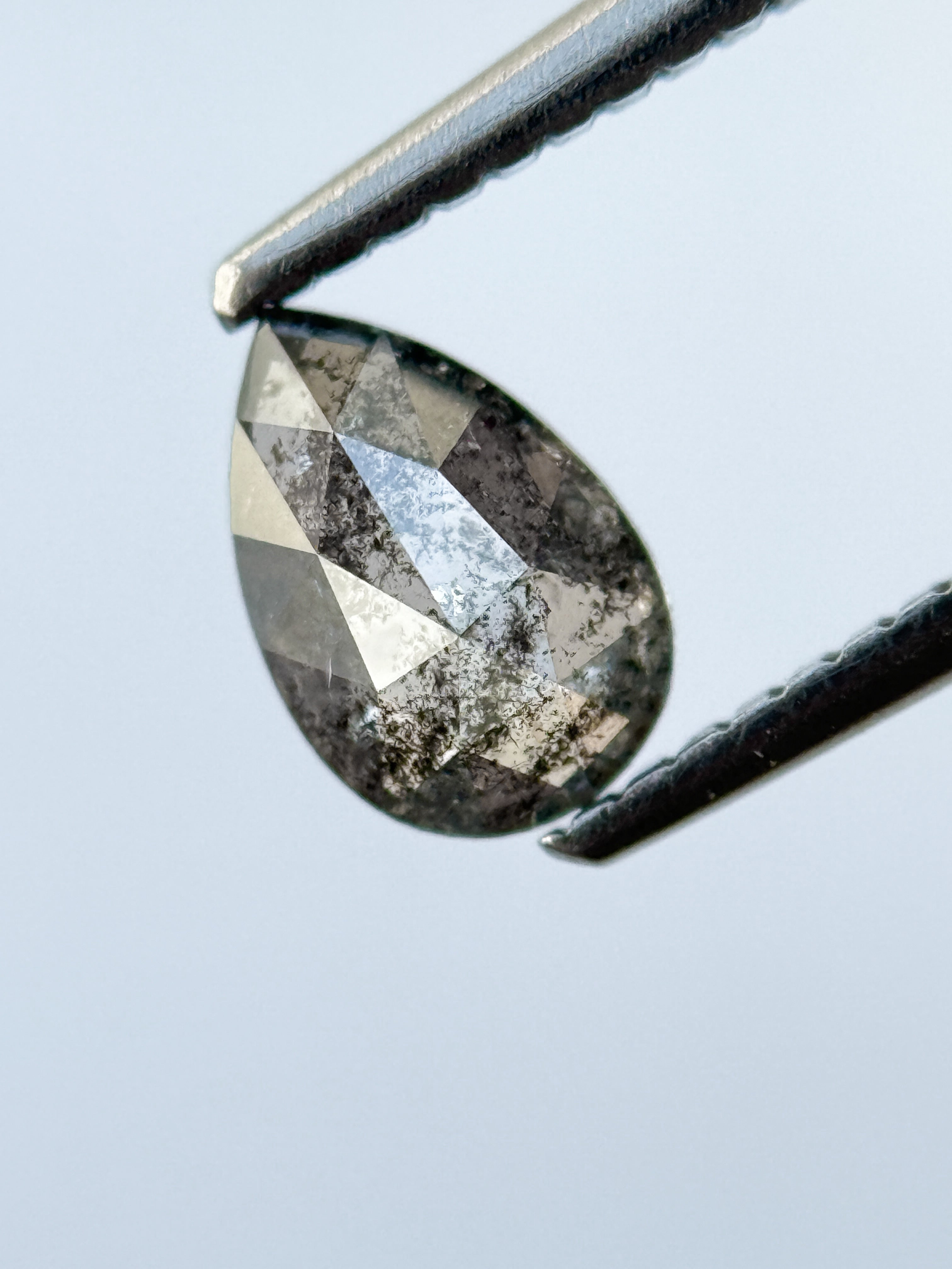 0.67 Ct Pear Rose Cut Grey Natural Galaxy Diamond