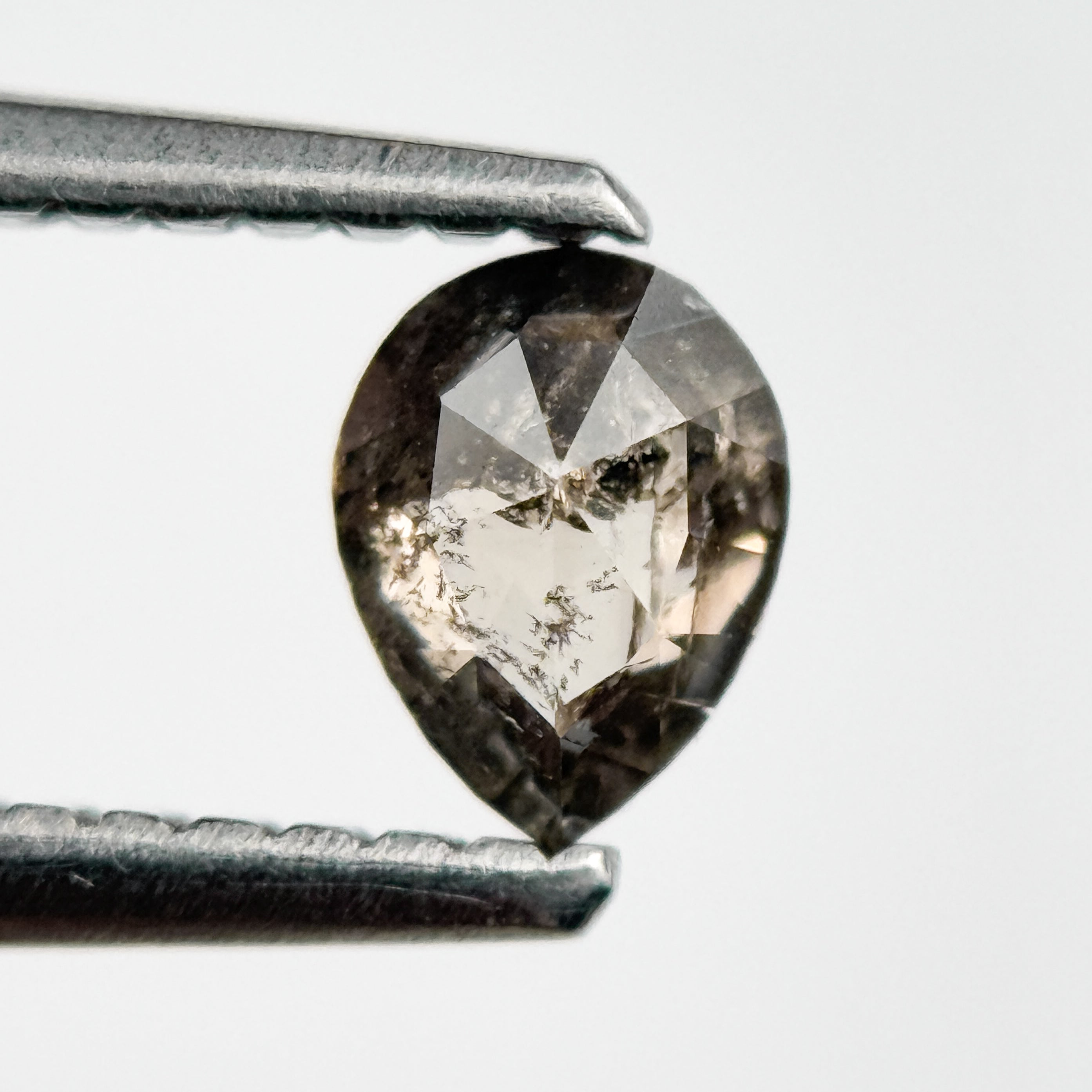 0.39 Ct Pear Rose Cut Grey Natural Salt and Pepper Diamond