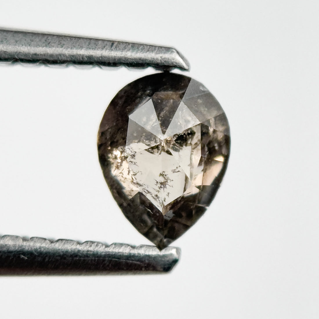 0.39 Ct Pear Rose Cut Grey Natural Salt and Pepper Diamond