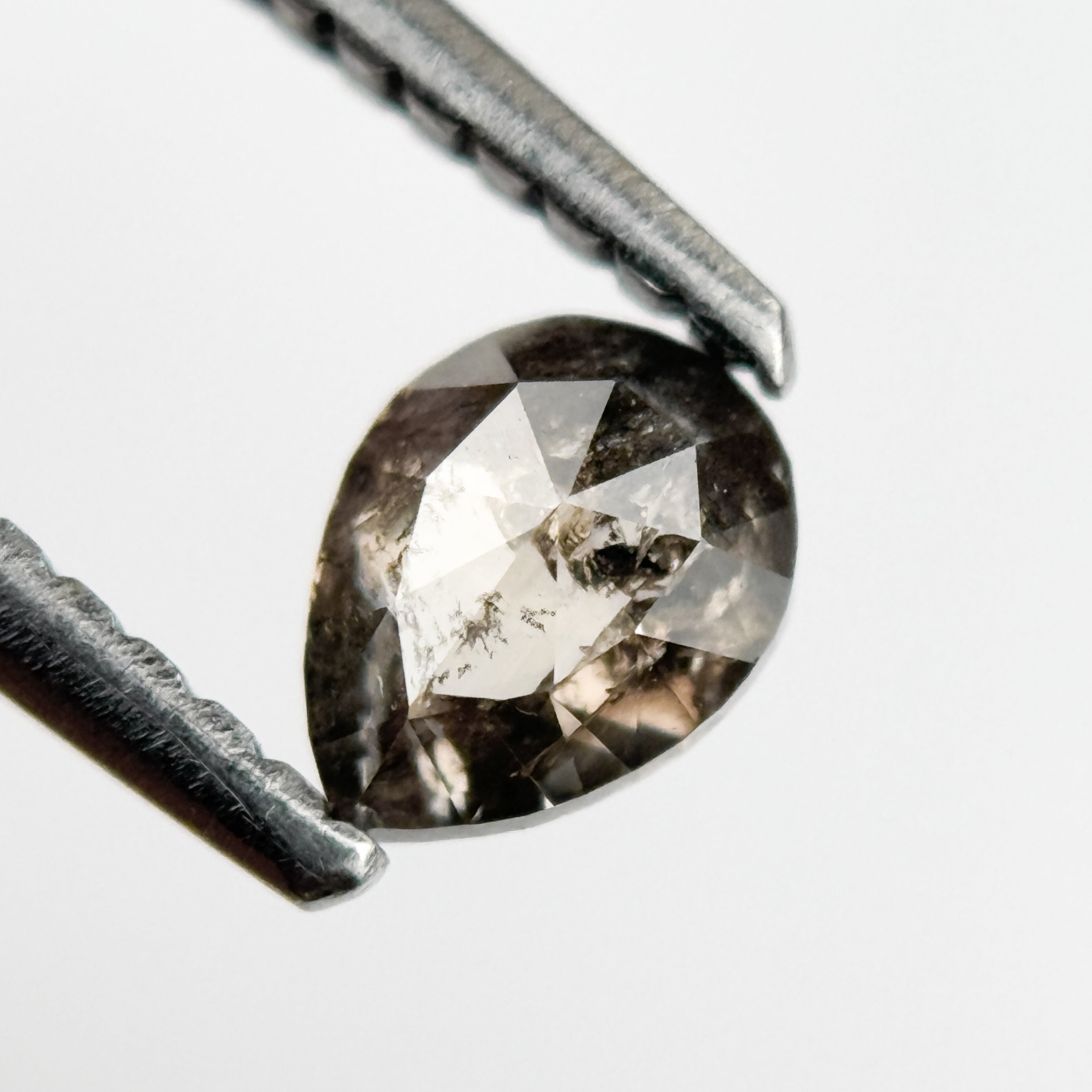 0.39 Ct Pear Rose Cut Grey Natural Salt and Pepper Diamond
