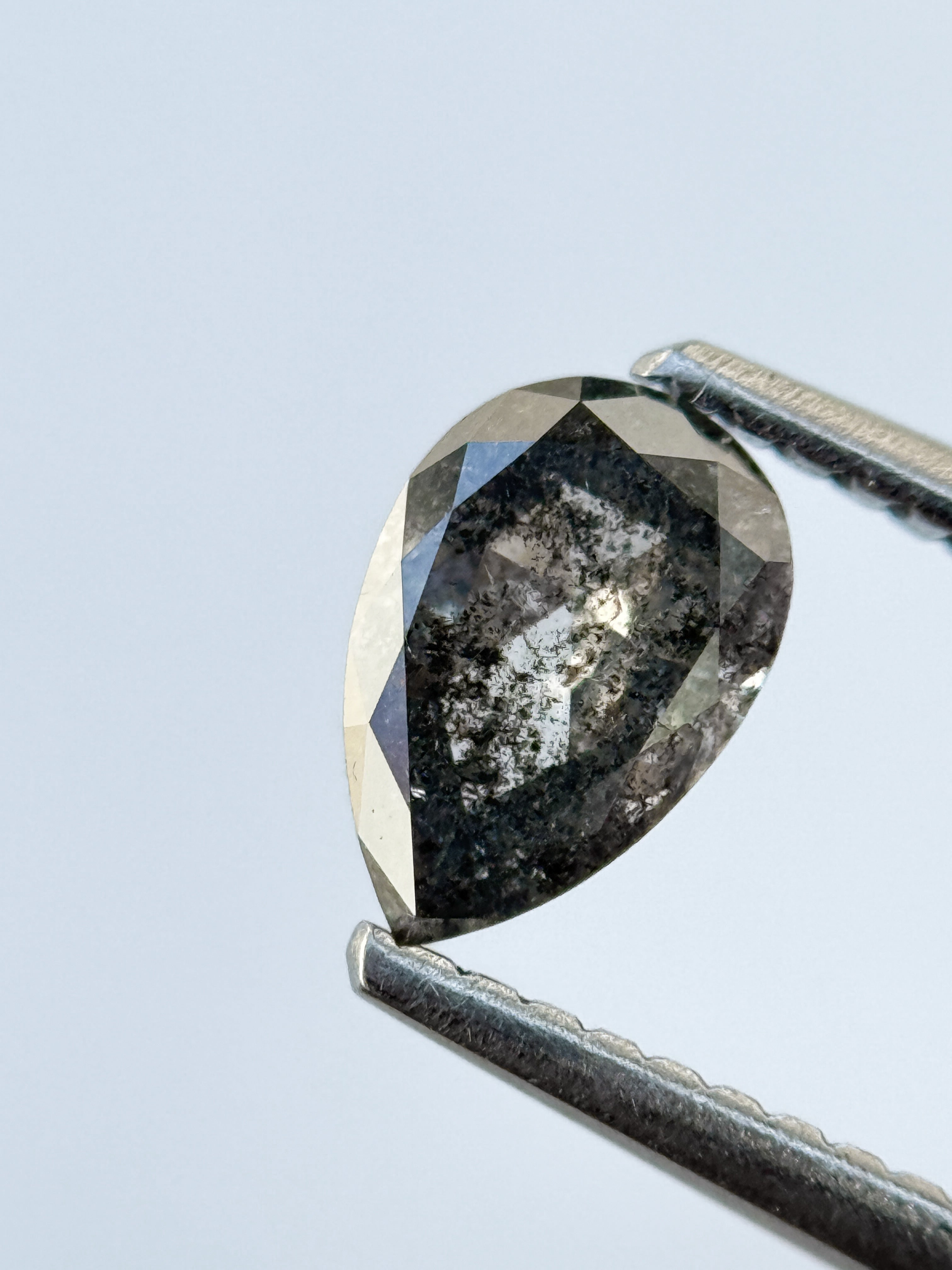 0.67 Ct Pear Rose Cut Grey Natural Galaxy Diamond