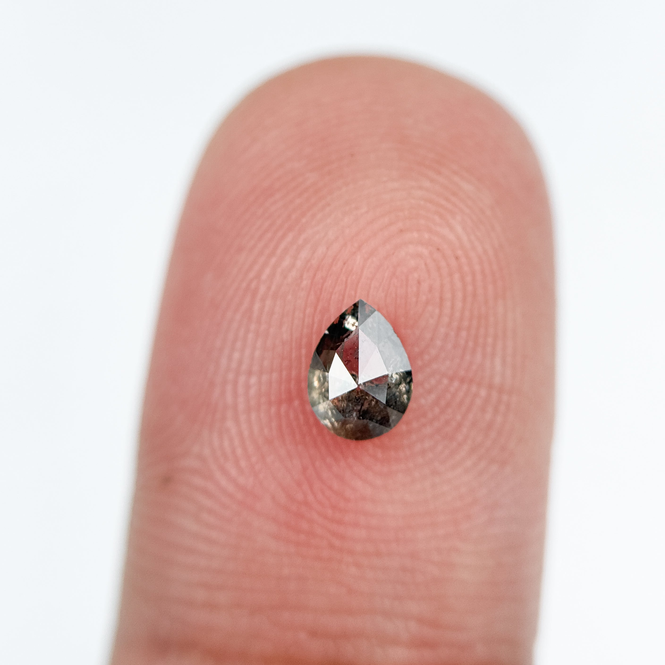 0.39 Ct Pear Rose Cut Grey Natural Salt and Pepper Diamond