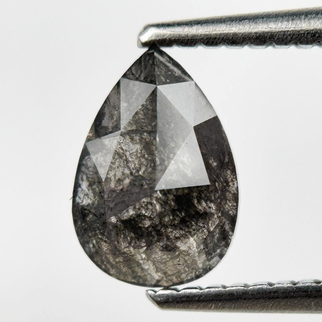 1.09 Ct Pear Rose Cut Grey Natural Salt and Pepper Diamond