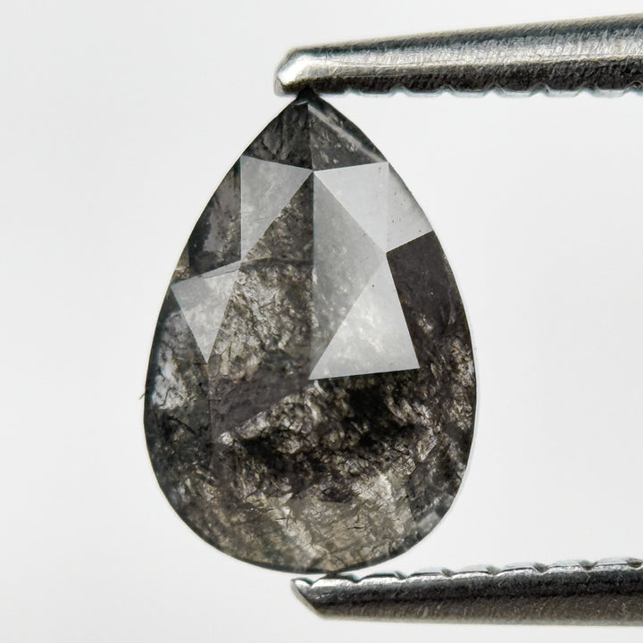 1.09 Ct Pear Rose Cut Grey Natural Salt and Pepper Diamond