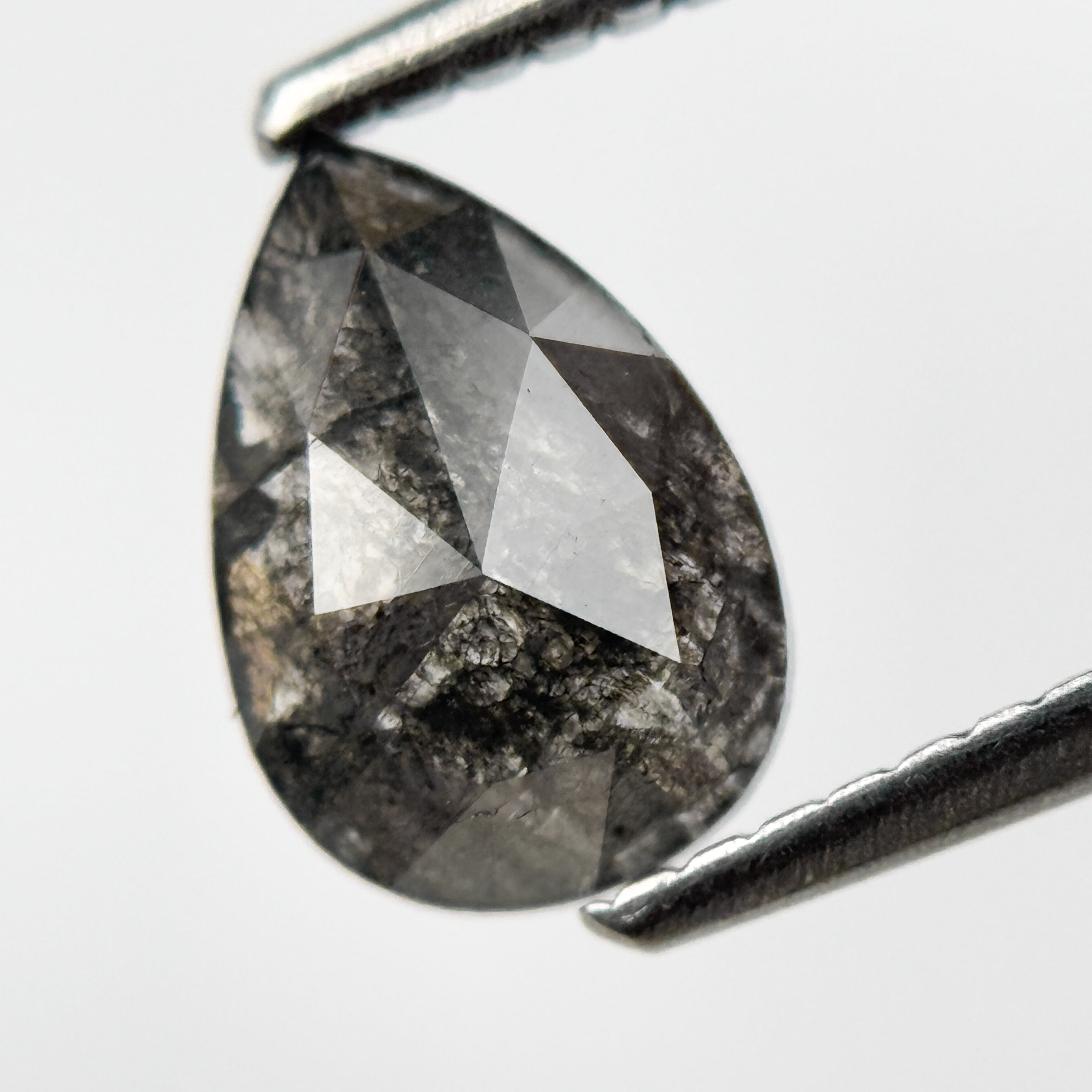 1.09 Ct Pear Rose Cut Grey Natural Salt and Pepper Diamond