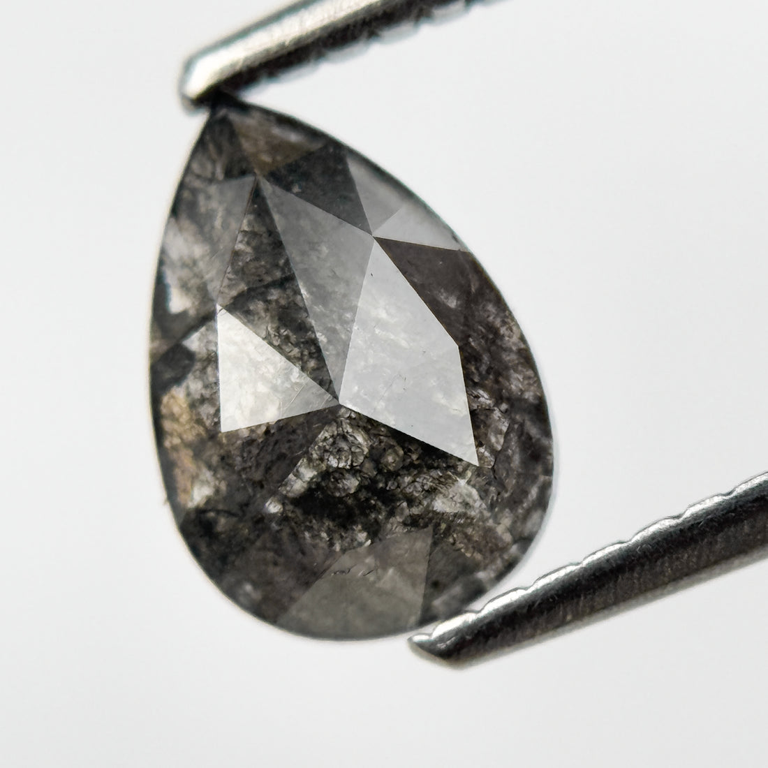 1.09 Ct Pear Rose Cut Grey Natural Salt and Pepper Diamond
