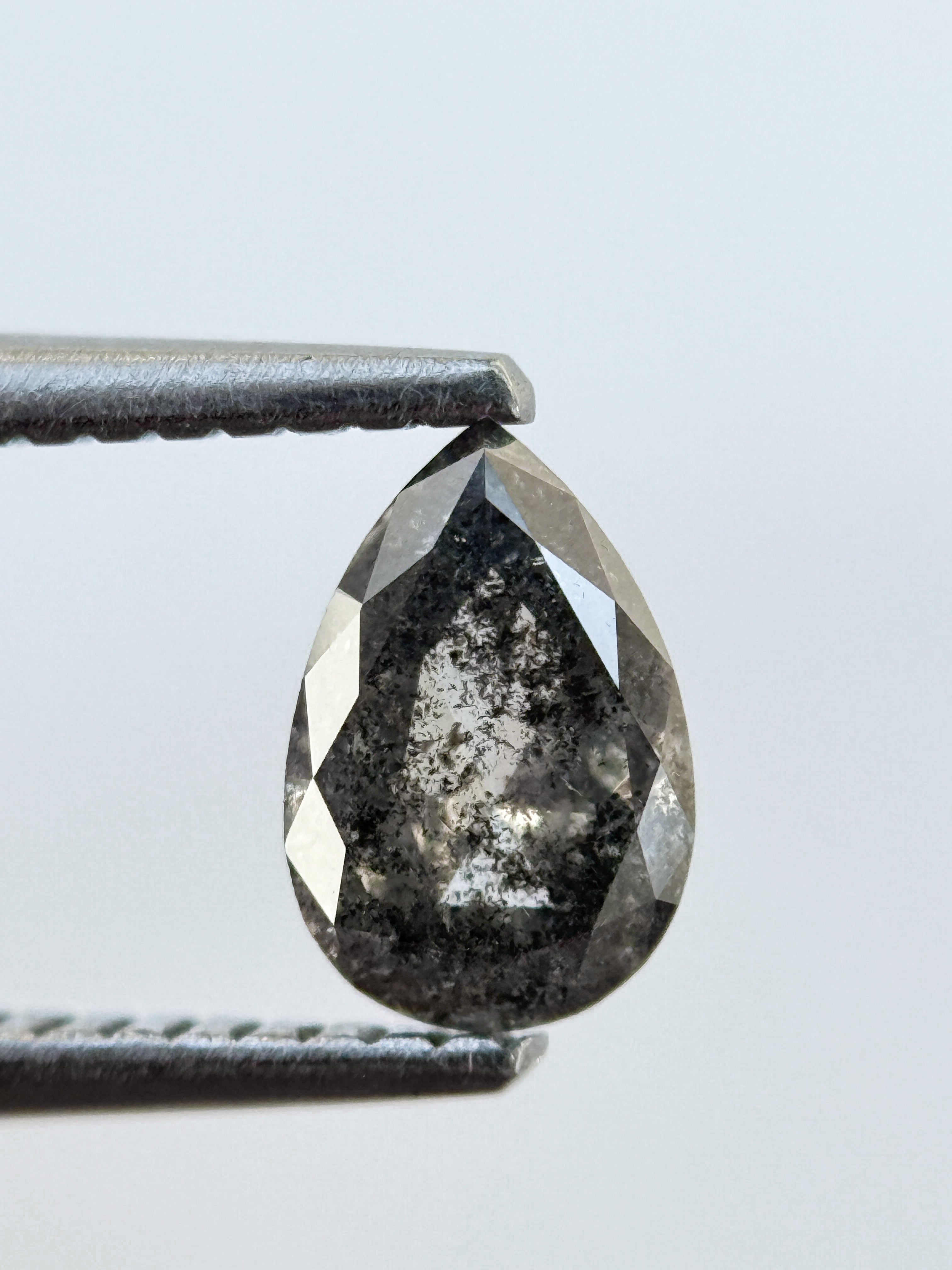 0.67 Ct Pear Rose Cut Grey Natural Galaxy Diamond