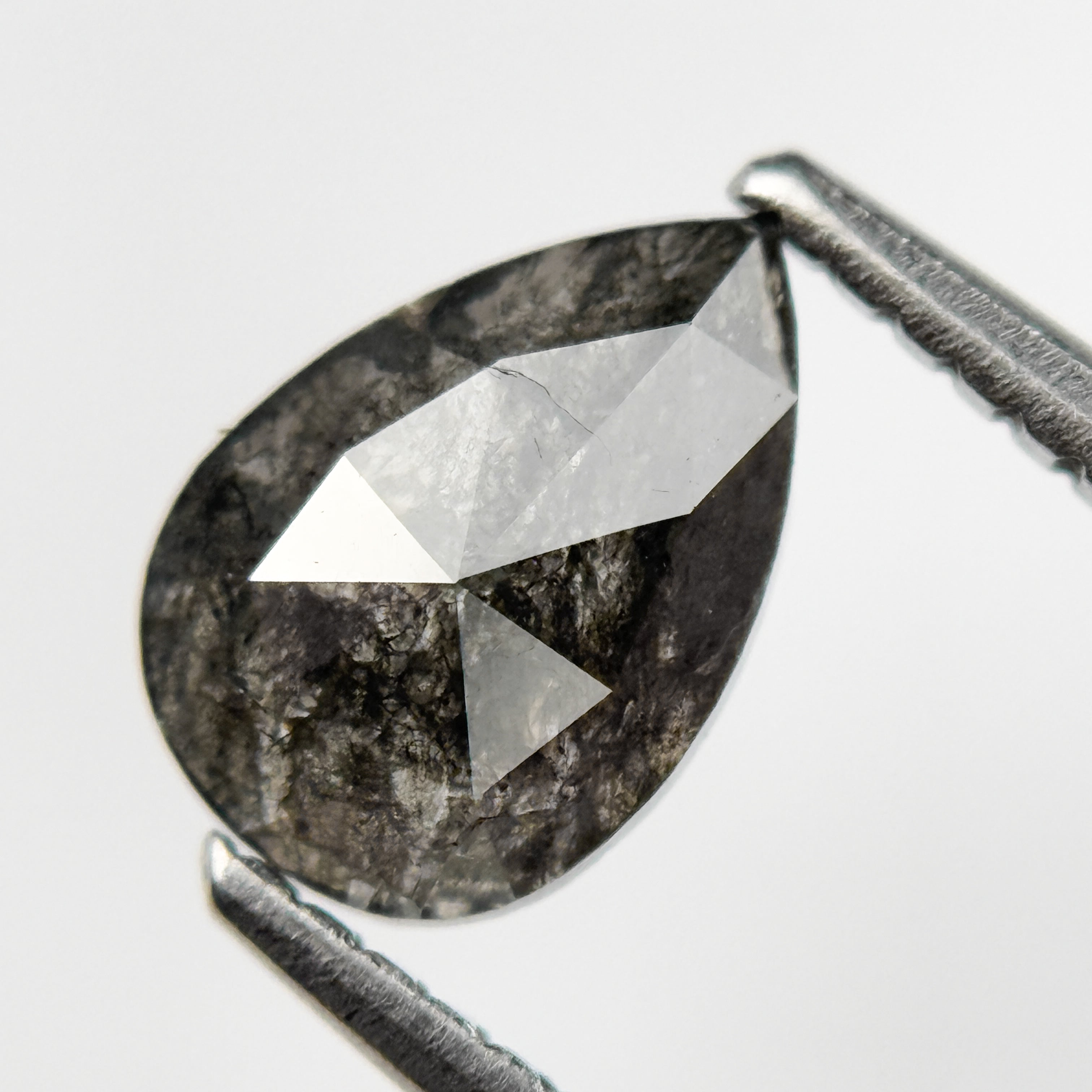 1.09 Ct Pear Rose Cut Grey Natural Salt and Pepper Diamond