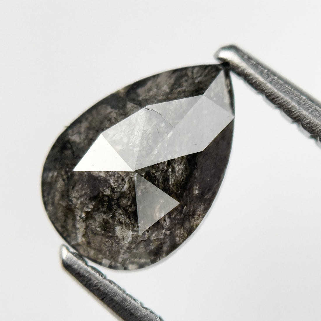 1.09 Ct Pear Rose Cut Grey Natural Salt and Pepper Diamond